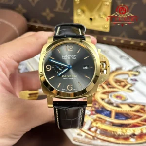 Panerai Luminor Marina PAM1115 Yellow Gold Grey Dial Leather Strap 1:1 Best Replica 44mm