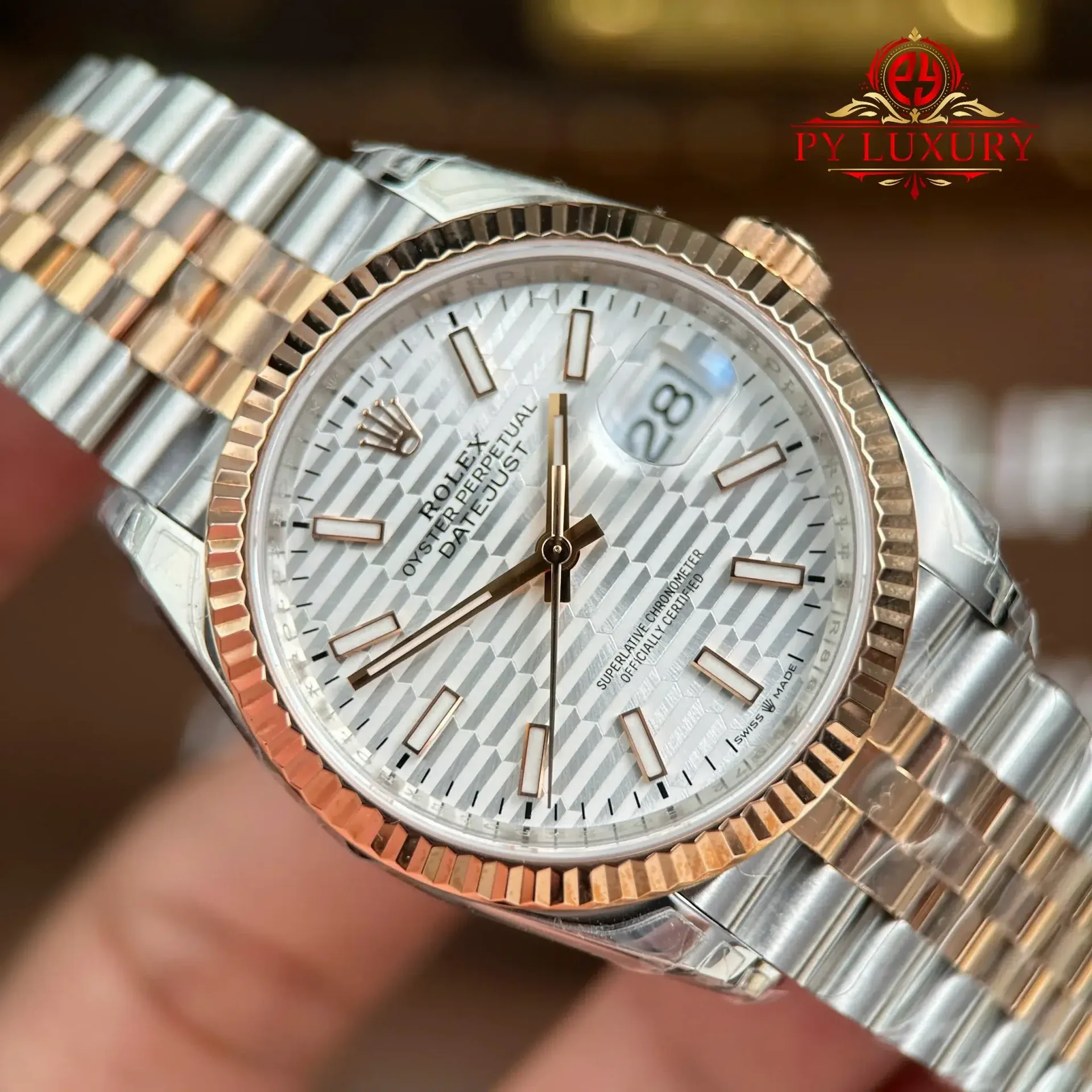 Rolex Datejust 126231 Two Tone Rose Gold Silver Fluted-Motif Luminous Dial Jubilee Bracelet 1:1 Best Replica 36mm - 图片 4
