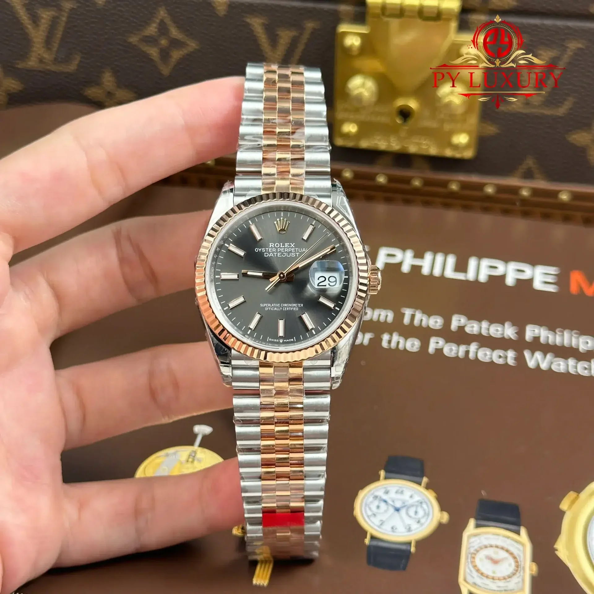 Rolex Datejust 126231 Rose Gold/Steel Slate Index Dial Jubilee Bracelet 1:1 Best Replica 36mm