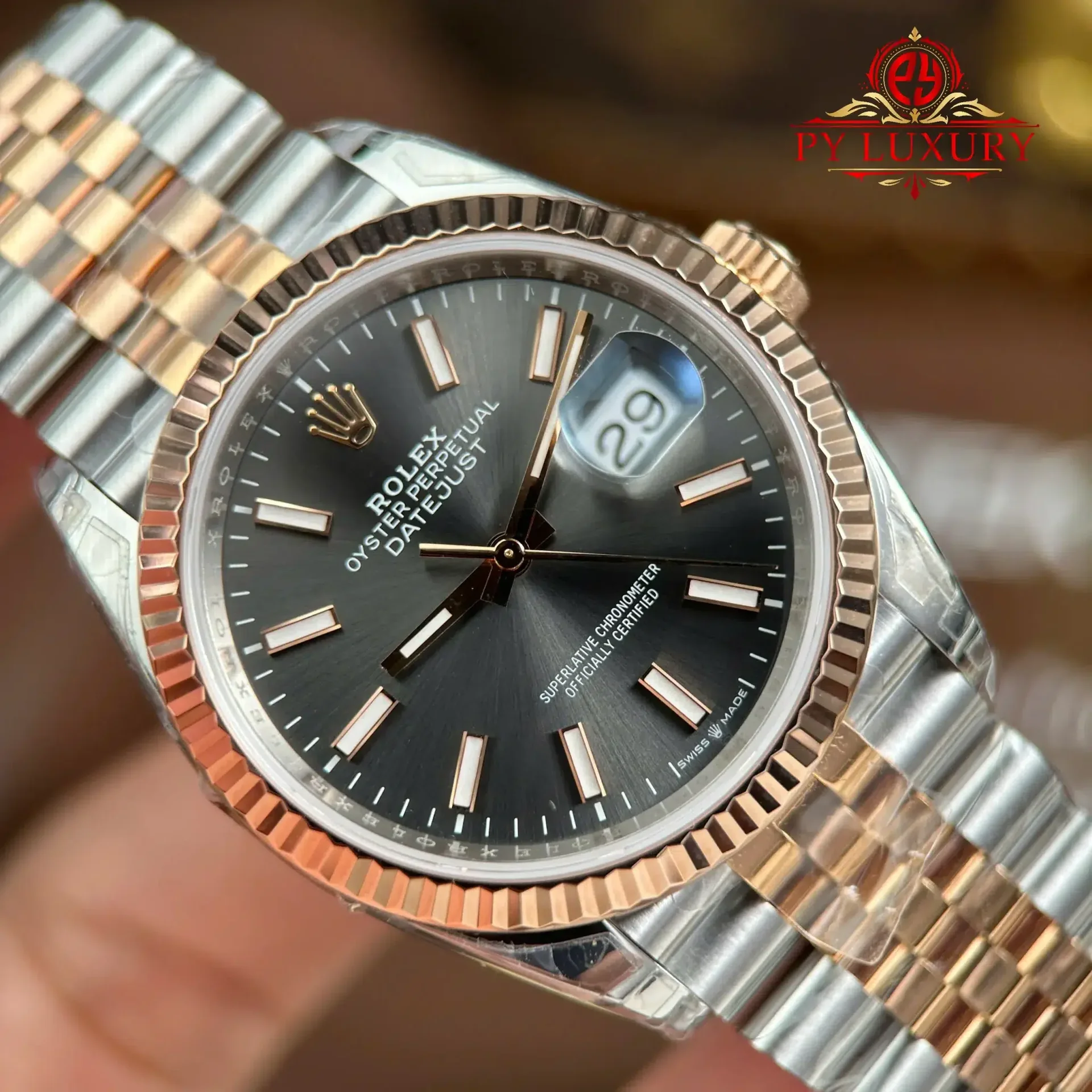 Rolex Datejust 126231 Rose Gold/Steel Slate Index Dial Jubilee Bracelet 1:1 Best Replica 36mm - 图片 4