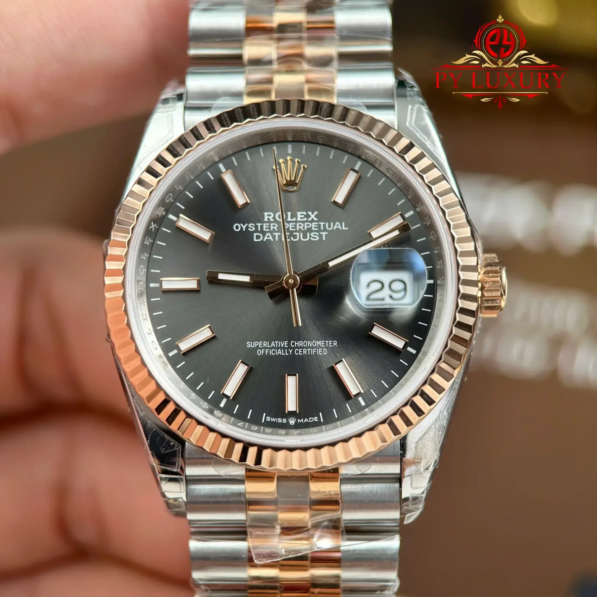 Rolex Datejust 126231 Rose Gold/Steel Slate Index Dial Jubilee Bracelet 1:1 Best Replica 36mm - 图片 5