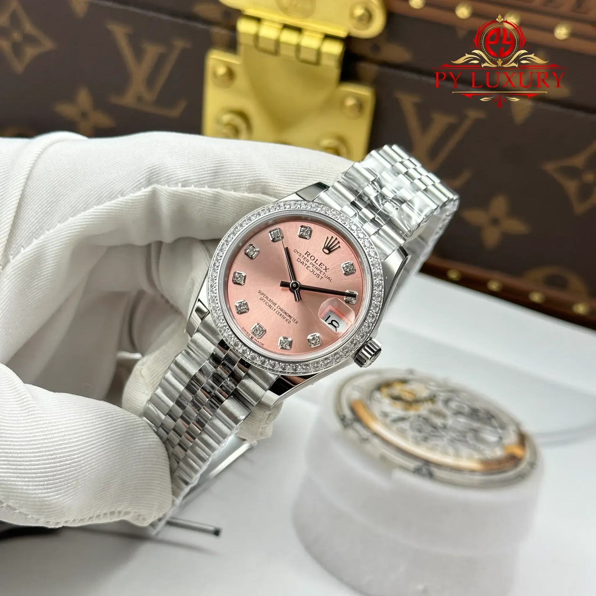 Rolex Datejust Pink Dial Stone-Set Bezel Jubilee Best Replica 31mm - 图片 3