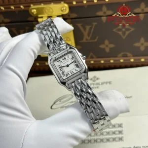 Cartier Panthère Steel Ladies White Dial Diamond Bezel Best Replica 27mm x 36mm