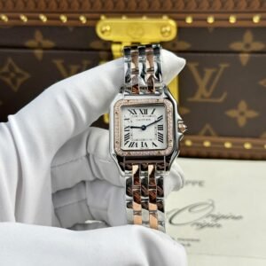 Cartier Panthère Ladies Medium Model Two Tone Rose Gold White Dial Diamond Bezel Best Replica BVF 27mm x 36mm