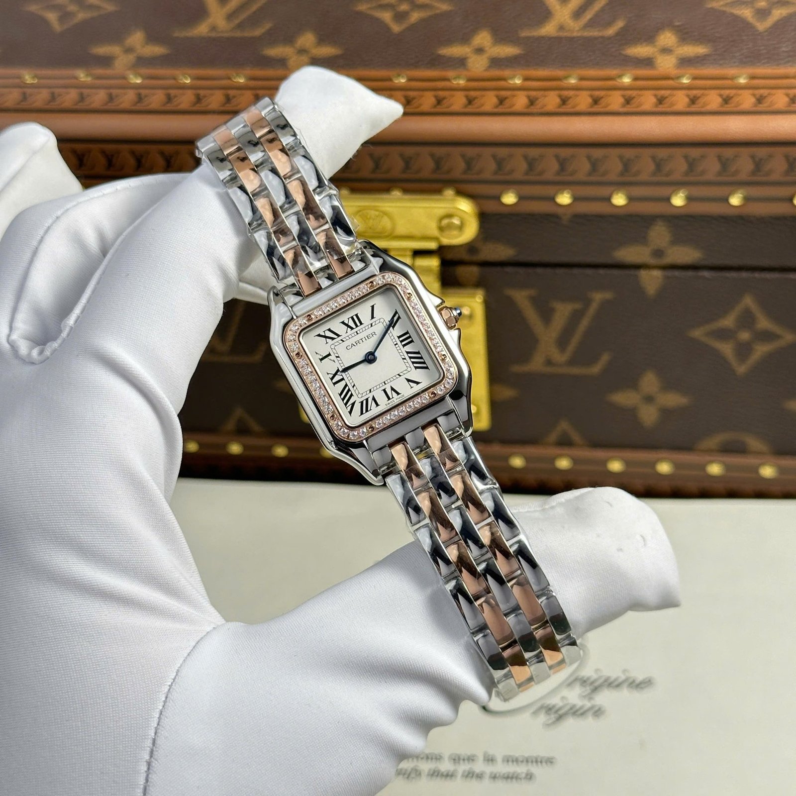 Cartier Panthère Ladies Medium Model Two Tone Rose Gold White Dial Diamond Bezel Best Replica BVF 27mm x 36mm - 图片 2