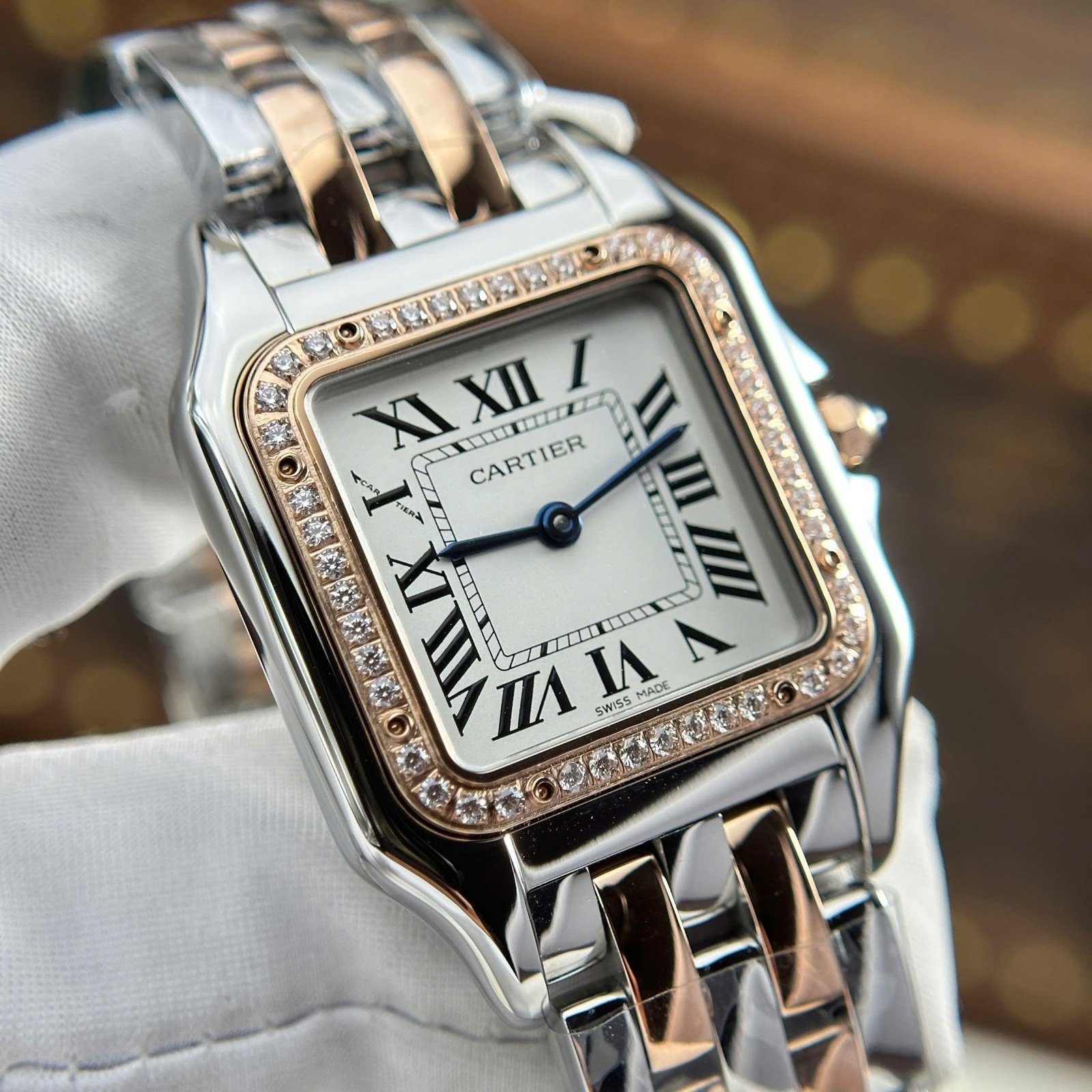 Cartier Panthère Ladies Medium Model Two Tone Rose Gold White Dial Diamond Bezel Best Replica BVF 27mm x 36mm - 图片 5