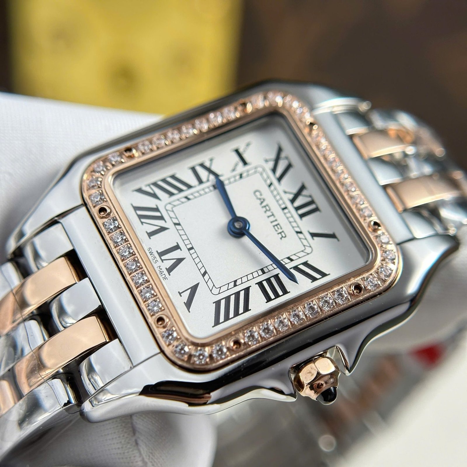 Cartier Panthère Ladies Medium Model Two Tone Rose Gold White Dial Diamond Bezel Best Replica BVF 27mm x 36mm - 图片 6