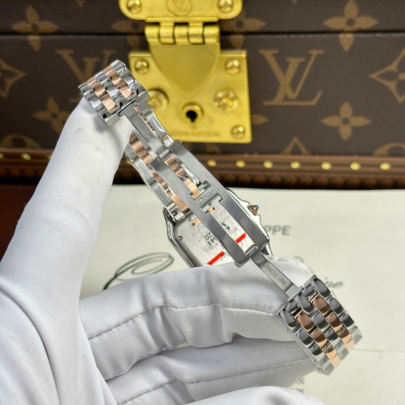 Cartier Panthère Ladies Medium Model Two Tone Rose Gold White Dial Diamond Bezel Best Replica BVF 27mm x 36mm - 图片 10