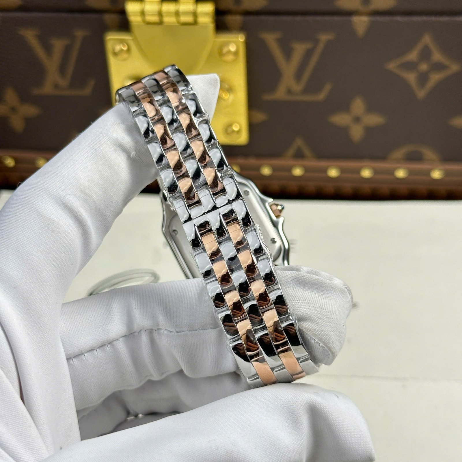 Cartier Panthère Ladies Medium Model Two Tone Rose Gold White Dial Diamond Bezel Best Replica BVF 27mm x 36mm - 图片 11