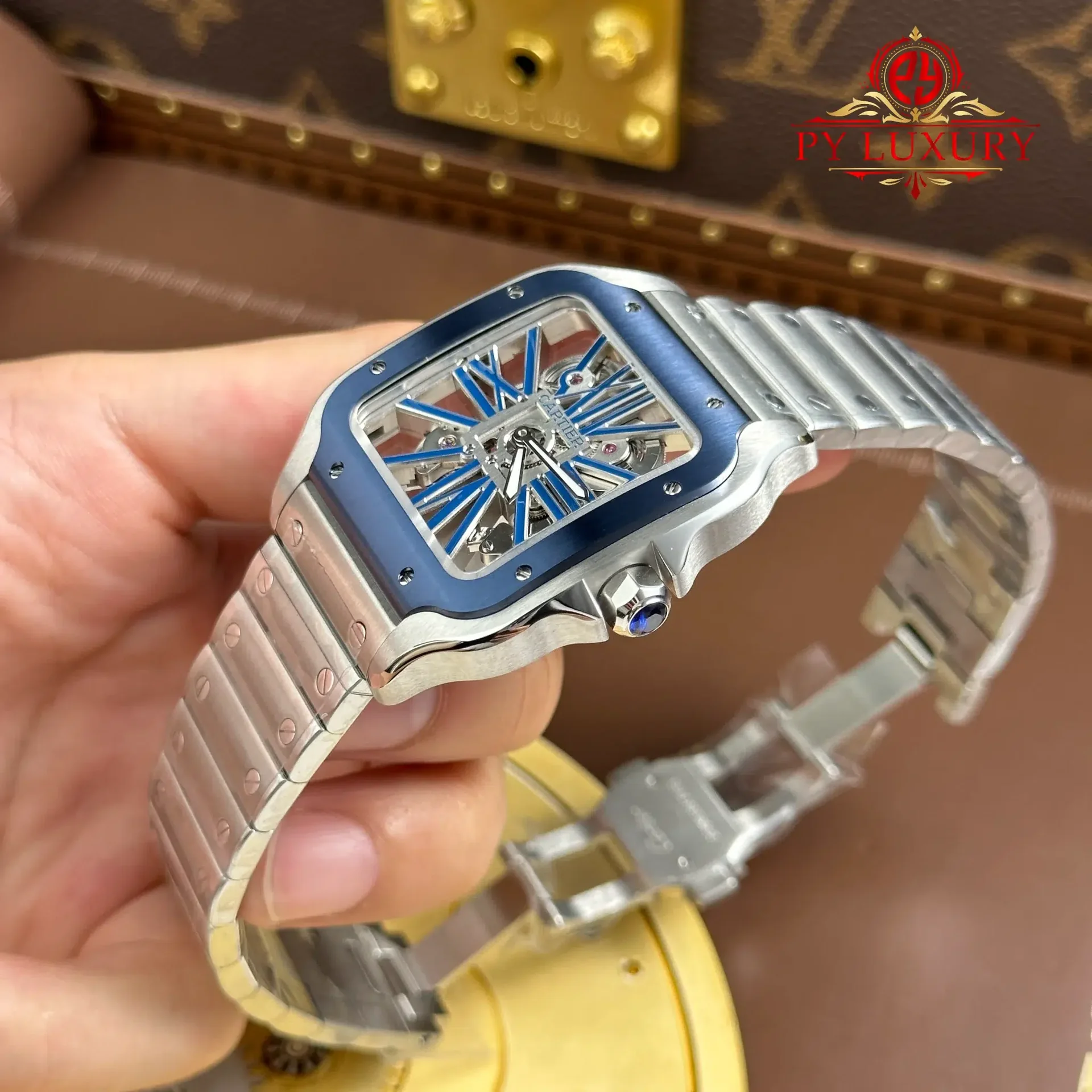 Cartier Santos De Cartier Skeleton Blue WHSA0026 Large Model Super Clone MLF 39.8mm - 图片 3