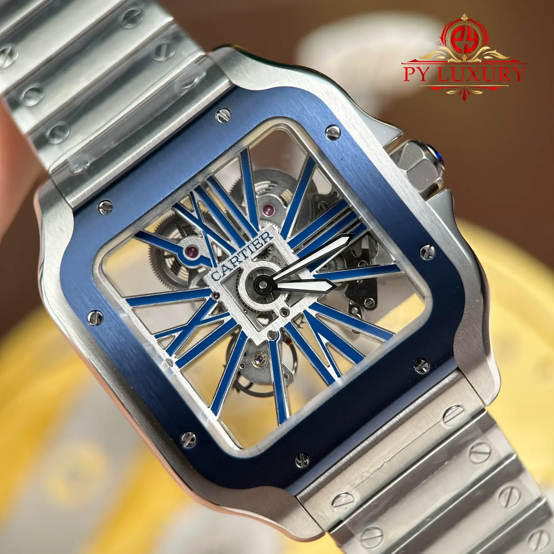 Cartier Santos De Cartier Skeleton Blue WHSA0026 Large Model Super Clone MLF 39.8mm - 图片 4
