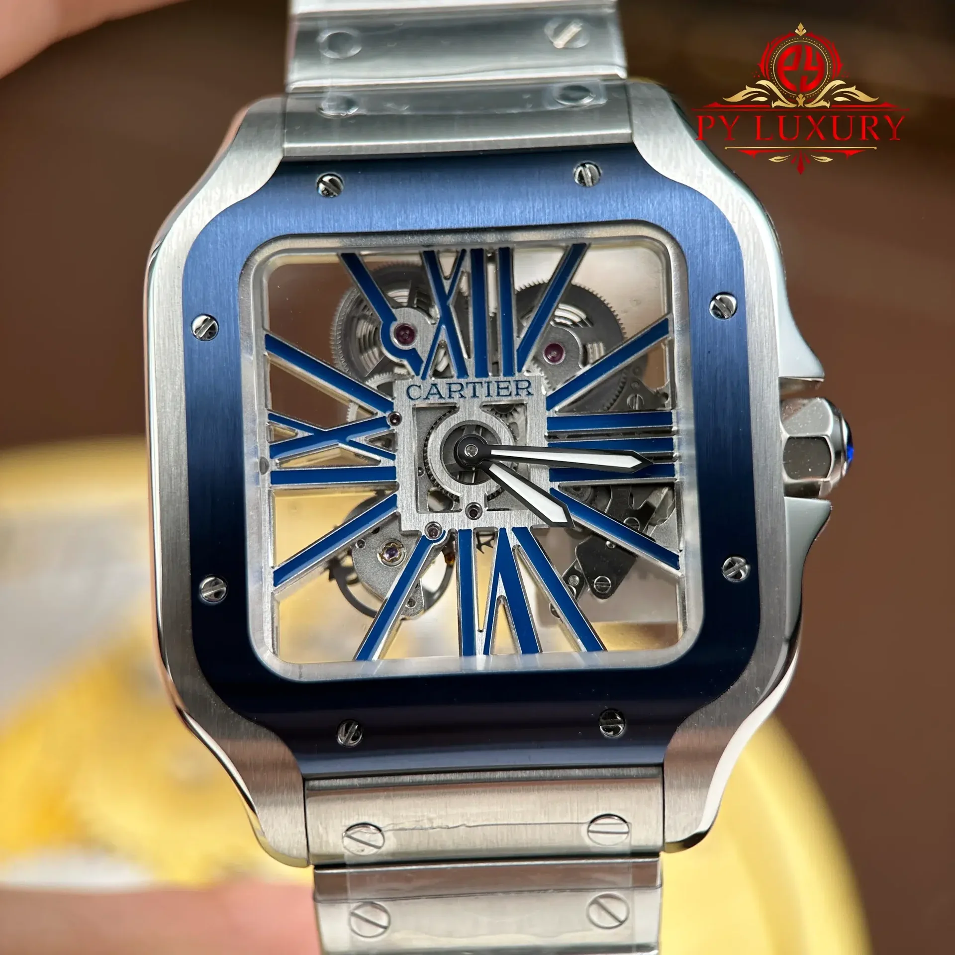 Cartier Santos De Cartier Skeleton Blue WHSA0026 Large Model Super Clone MLF 39.8mm - 图片 5