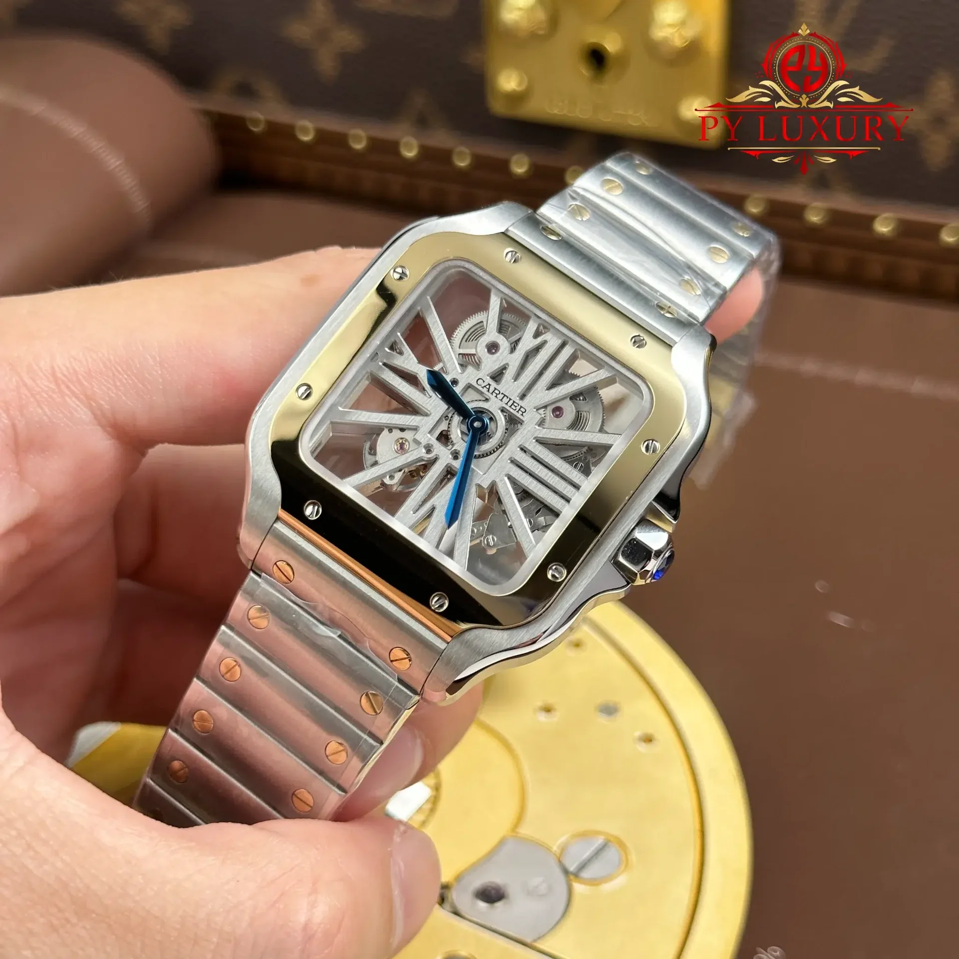 Cartier Santos Skeleton LM Steel & Yellow Gold WHSA0019 Steel Bracelet Super Clone MLF 39.8mm - 图片 2