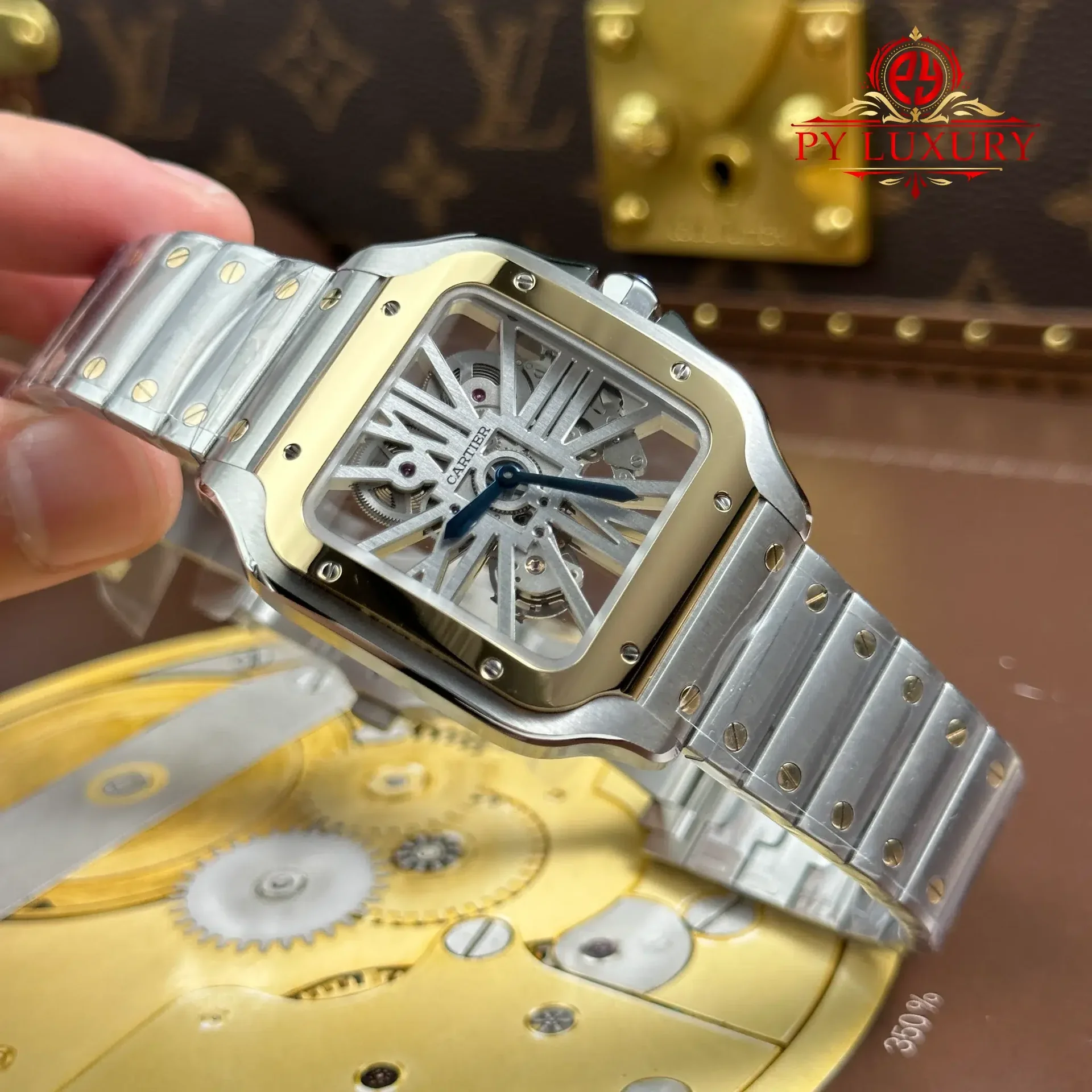 Cartier Santos Skeleton LM Steel & Yellow Gold WHSA0019 Steel Bracelet Super Clone MLF 39.8mm - 图片 3