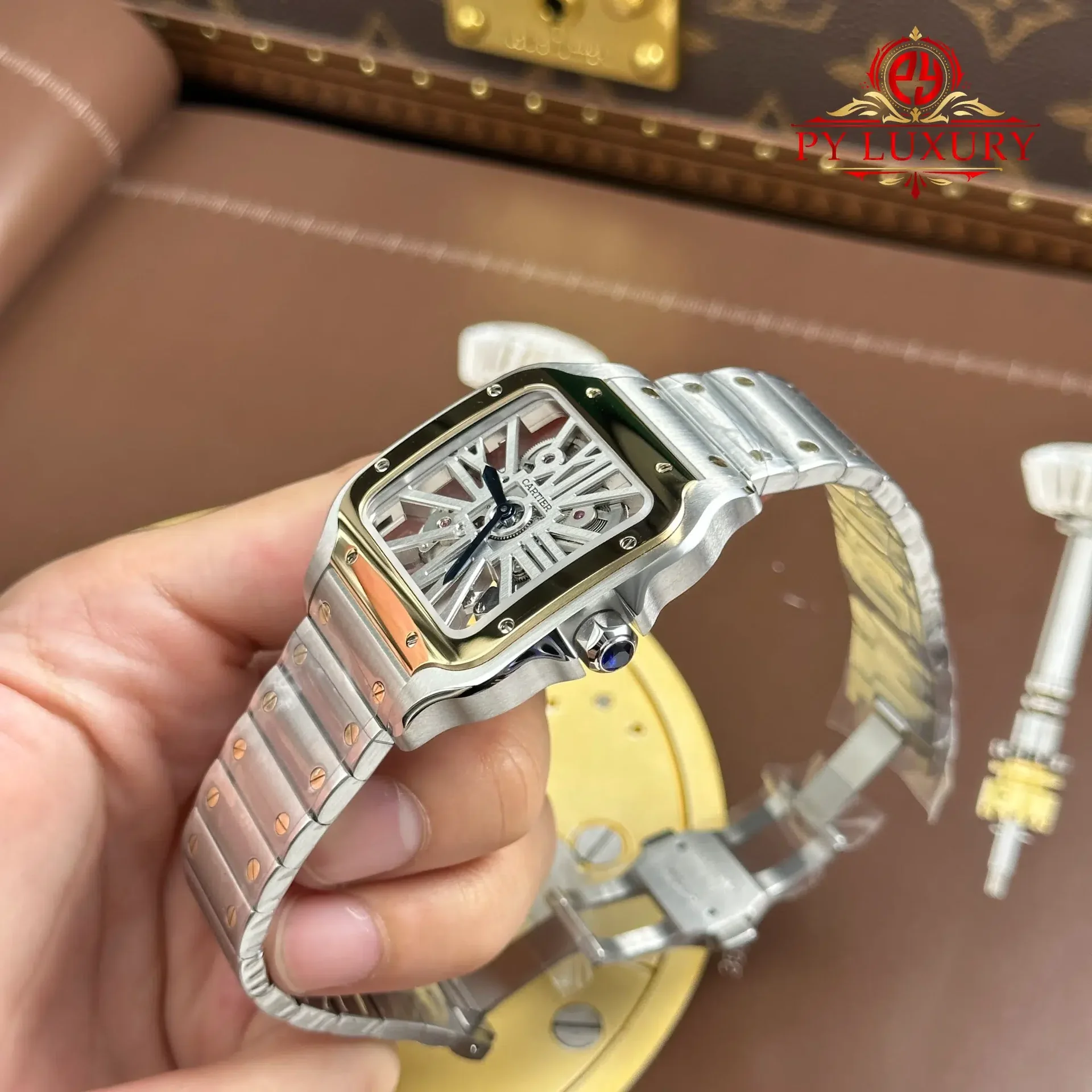 Cartier Santos Skeleton LM Steel & Yellow Gold WHSA0019 Steel Bracelet Super Clone MLF 39.8mm - 图片 4