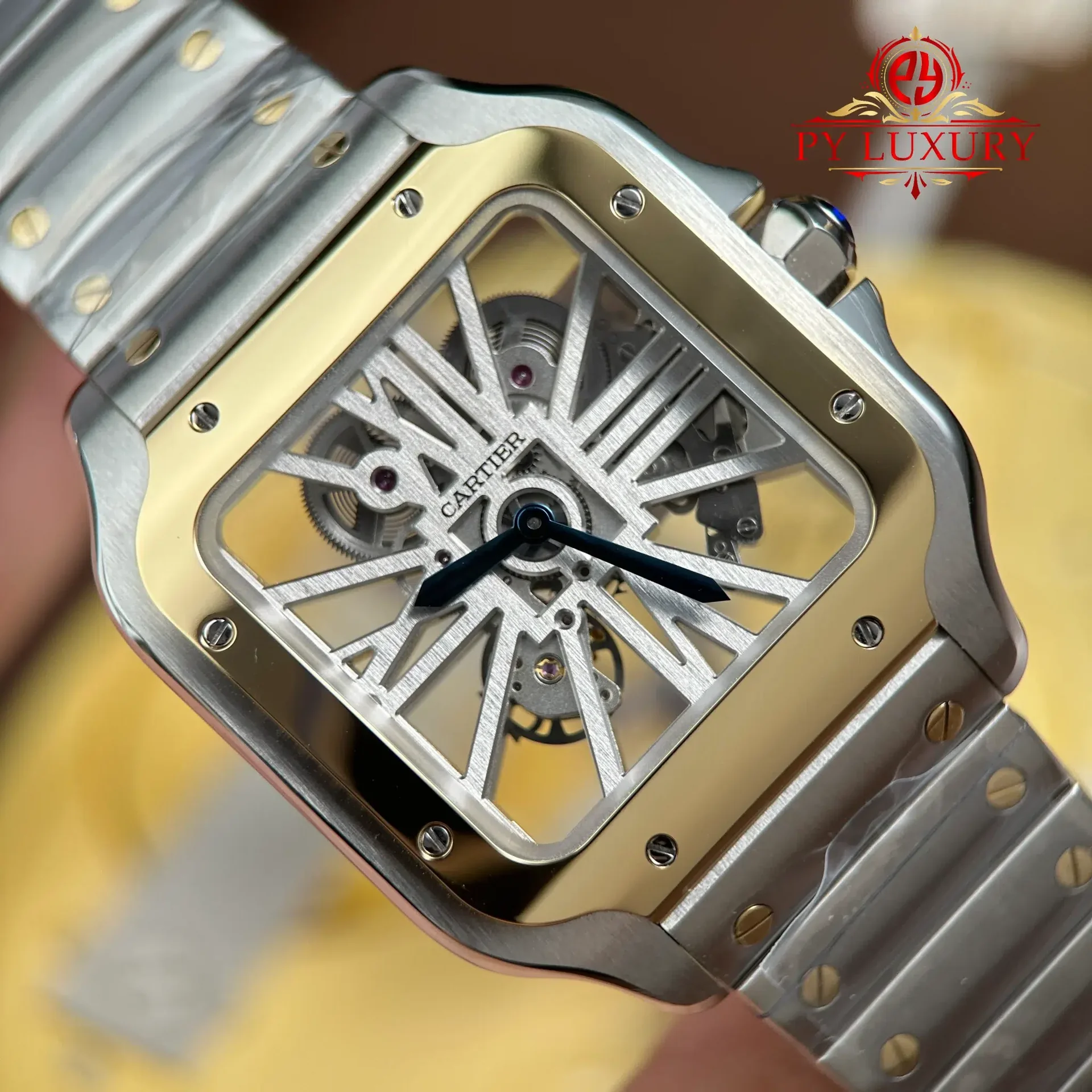 Cartier Santos Skeleton LM Steel & Yellow Gold WHSA0019 Steel Bracelet Super Clone MLF 39.8mm - 图片 5