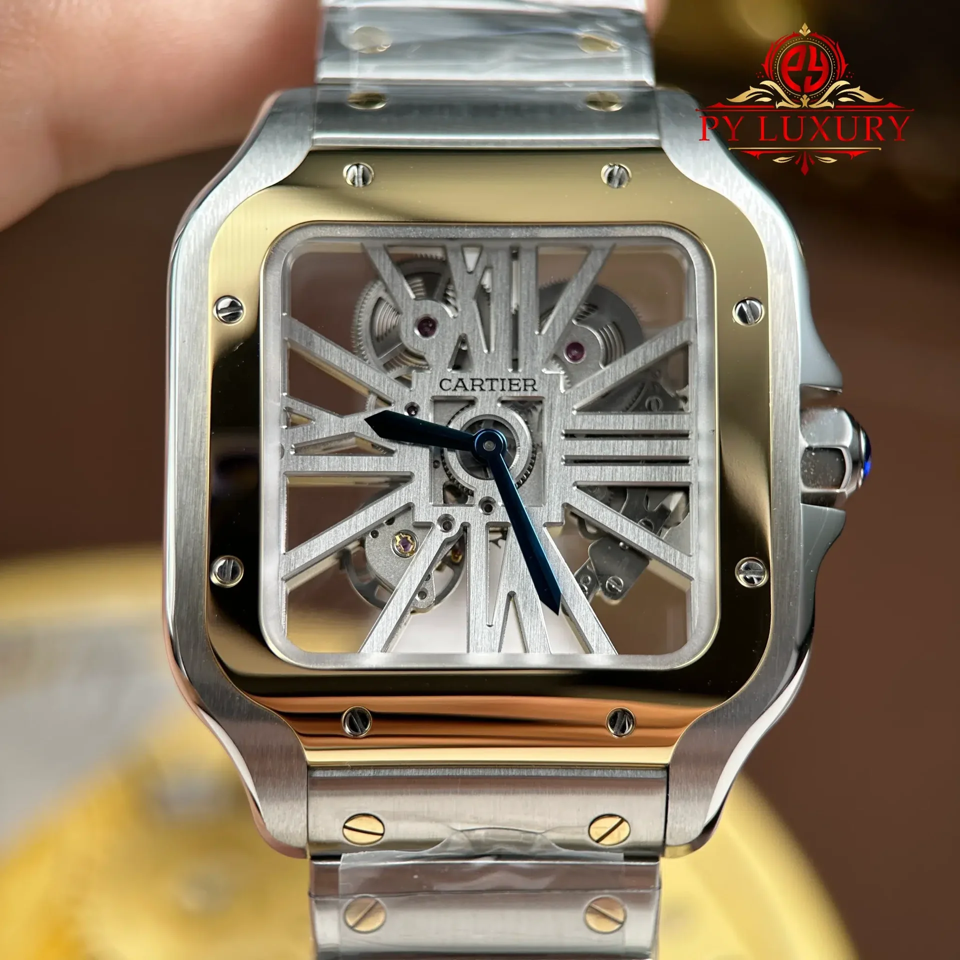 Cartier Santos Skeleton LM Steel & Yellow Gold WHSA0019 Steel Bracelet Super Clone MLF 39.8mm - 图片 6
