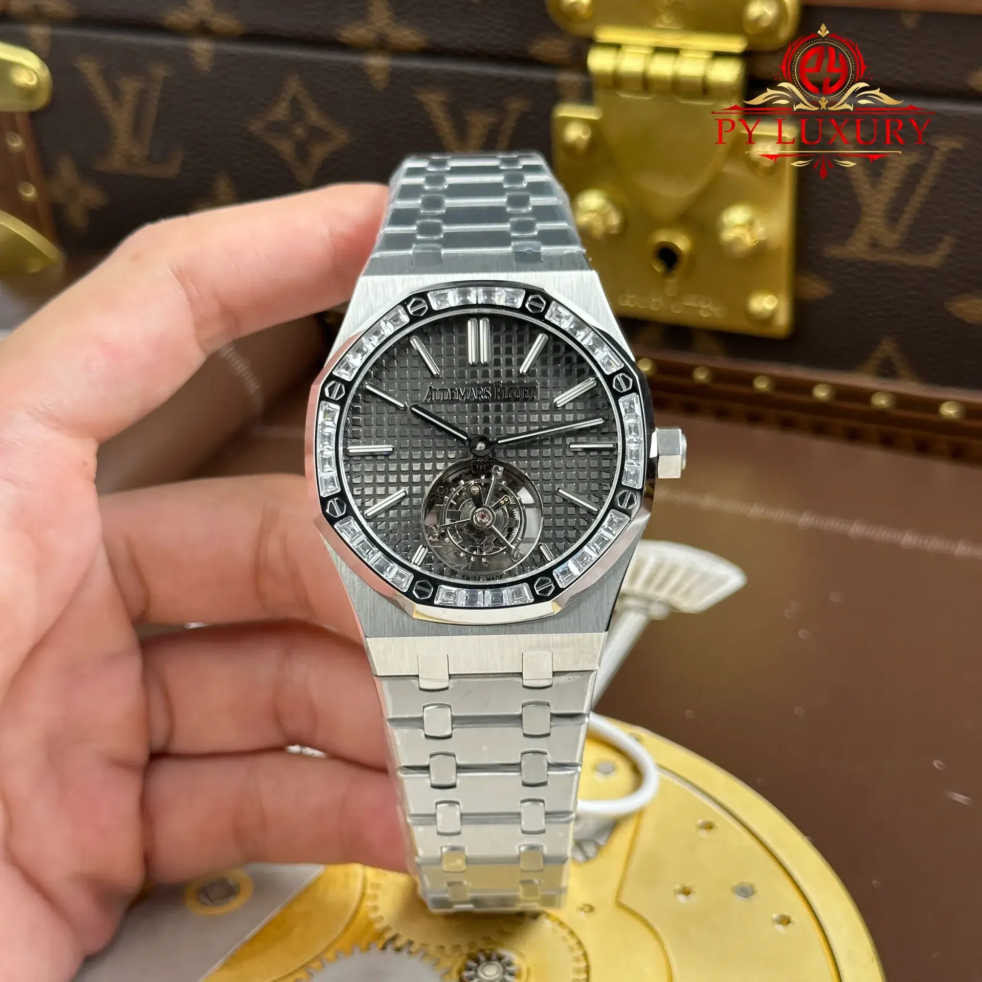 Audemars Piguet Royal Oak Flying Tourbillon 26730BC Grey Dial Diamond Bezel Best Replica BBS 41mm