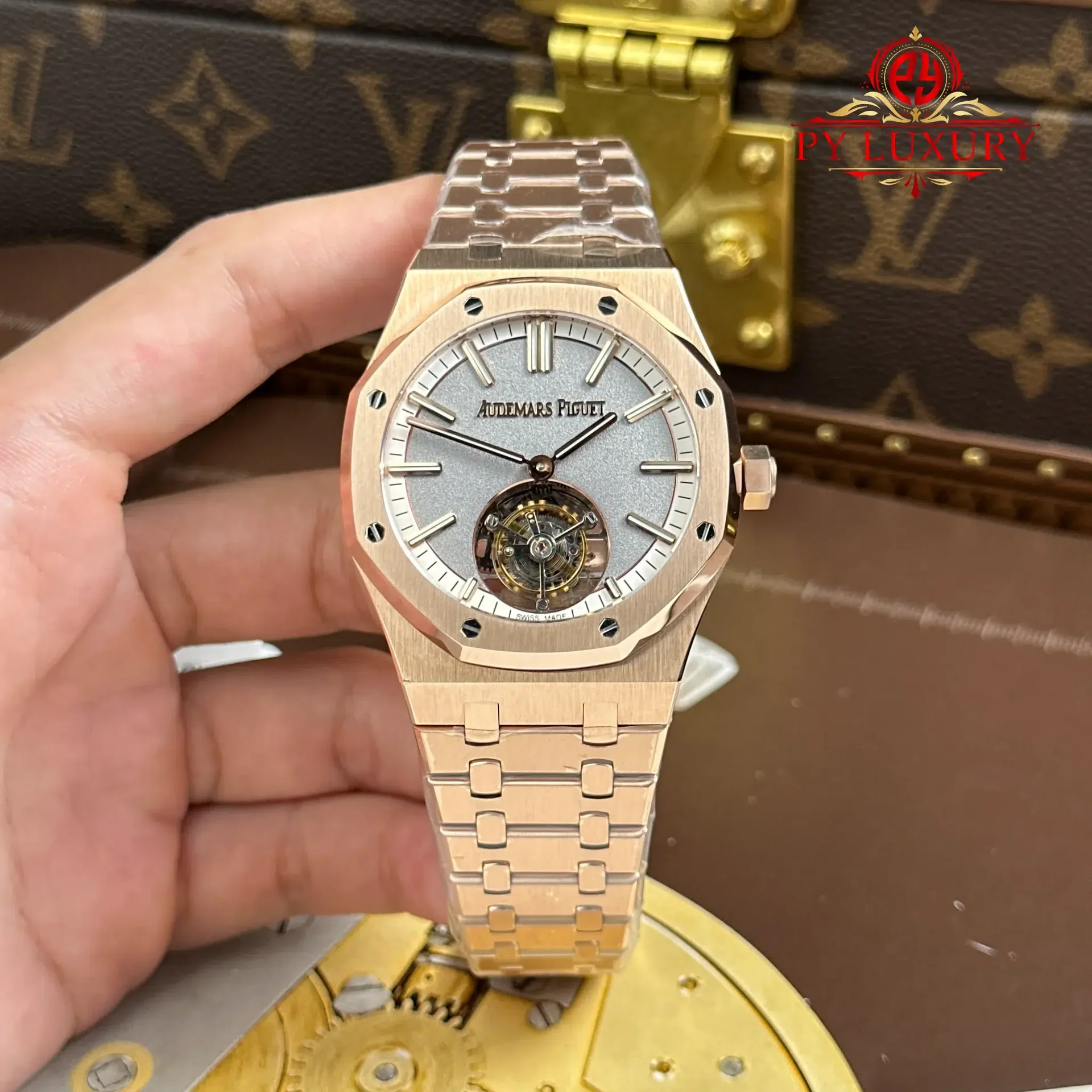 Audemars Piguet Royal Oak Selfwinding Flying Tourbillon 26730OR Rose Gold Sandblasted Grey Dial Best Replica BBS 41mm