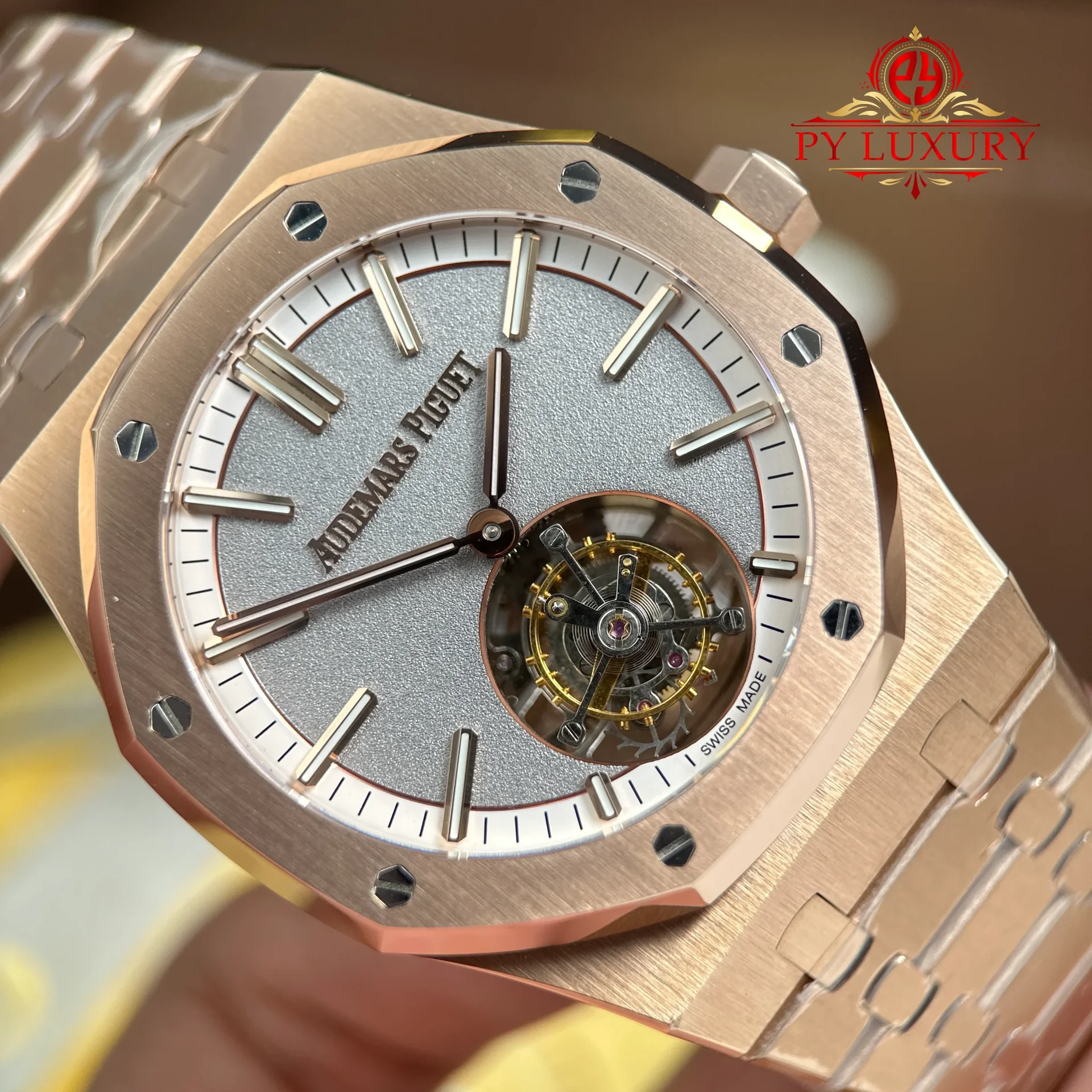 Audemars Piguet Royal Oak Selfwinding Flying Tourbillon 26730OR Rose Gold Sandblasted Grey Dial Best Replica BBS 41mm - 图片 4