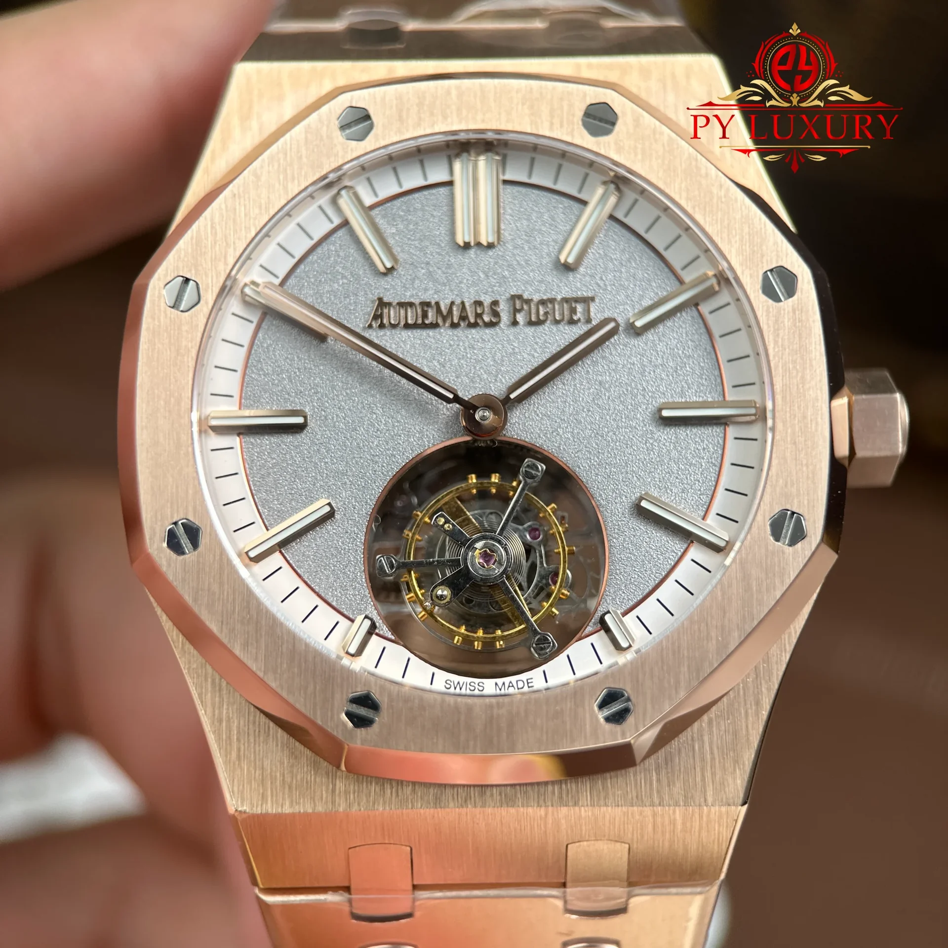 Audemars Piguet Royal Oak Selfwinding Flying Tourbillon 26730OR Rose Gold Sandblasted Grey Dial Best Replica BBS 41mm - 图片 5