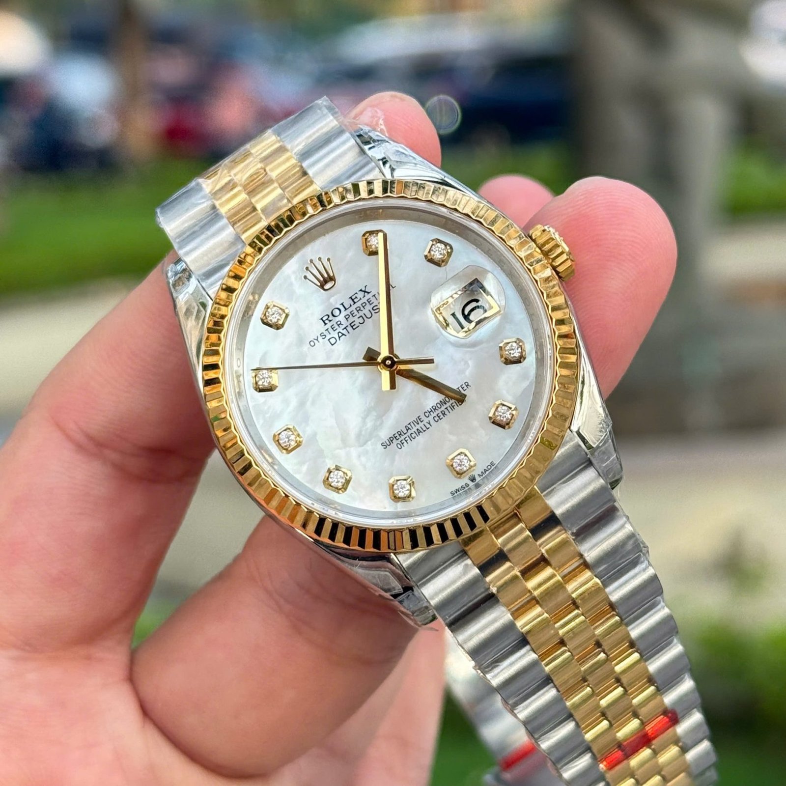Rolex Datejust 126233 Steel & Yellow Gold Custom Natural MOP Dial Moissanite Markers Jubilee Bracelet Super Clone VSF 36mm - 图片 4