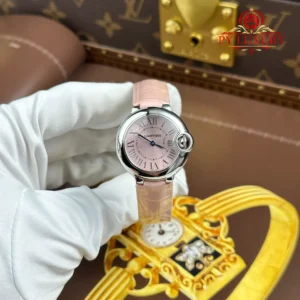 Cartier Ballon Bleu Pink Dial Quartz Pink Leather Strap Best Replica AF 28mm