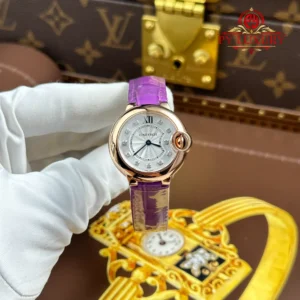 Cartier Ballon Bleu WE902050 Rose Gold Silver Diamond Dial Purple Leather Strap Best Replica AF 28mm