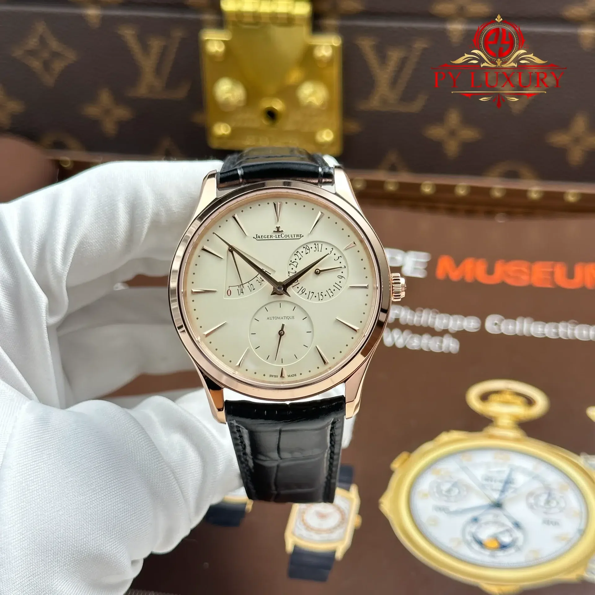 Jaeger Lecoultre Master Ultra Thin Power Reserve Q1372510 Pink Gold Eggshell Beige Dial Best Replica APSF 39mm