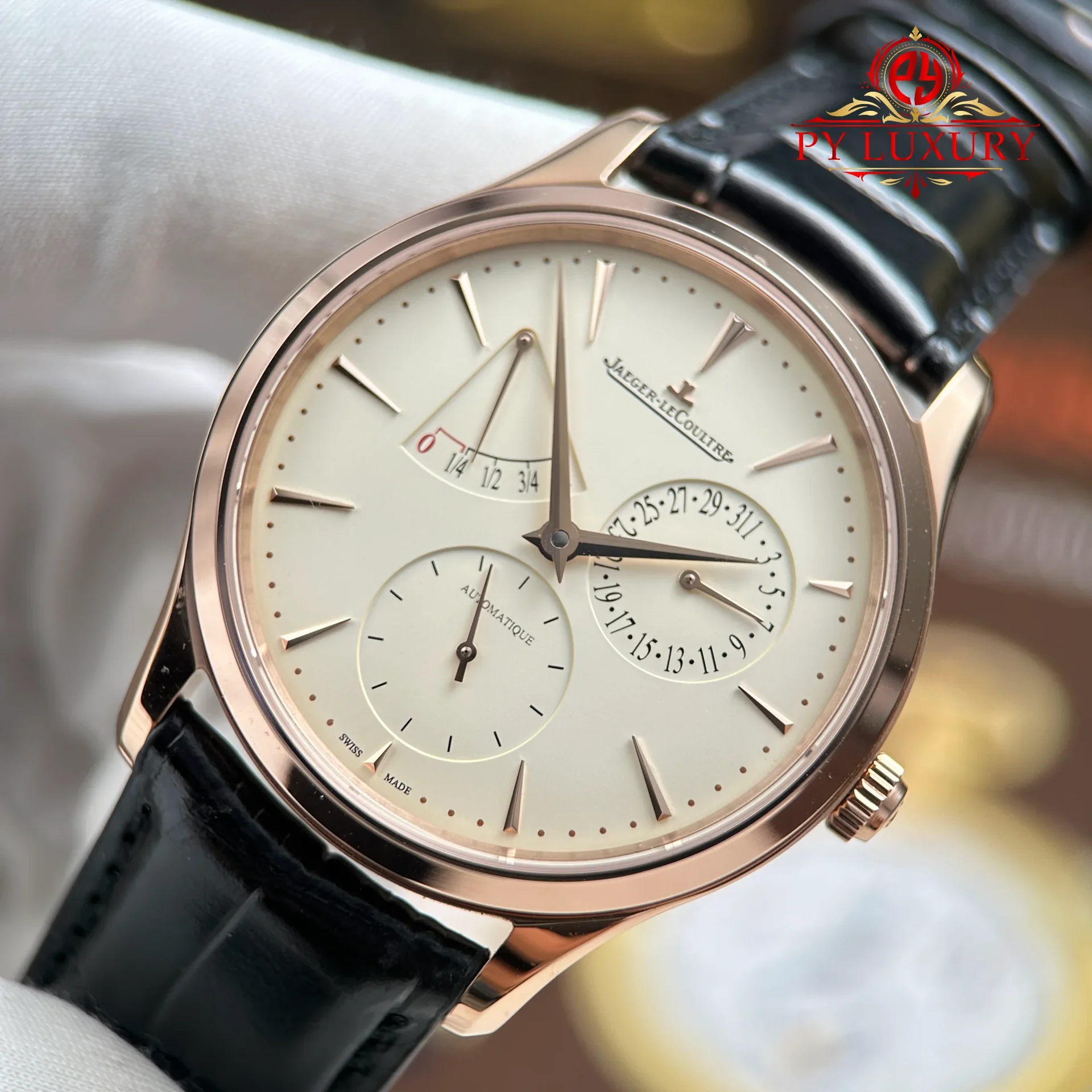 Jaeger Lecoultre Master Ultra Thin Power Reserve Q1372510 Pink Gold Eggshell Beige Dial Best Replica APSF 39mm - 图片 4