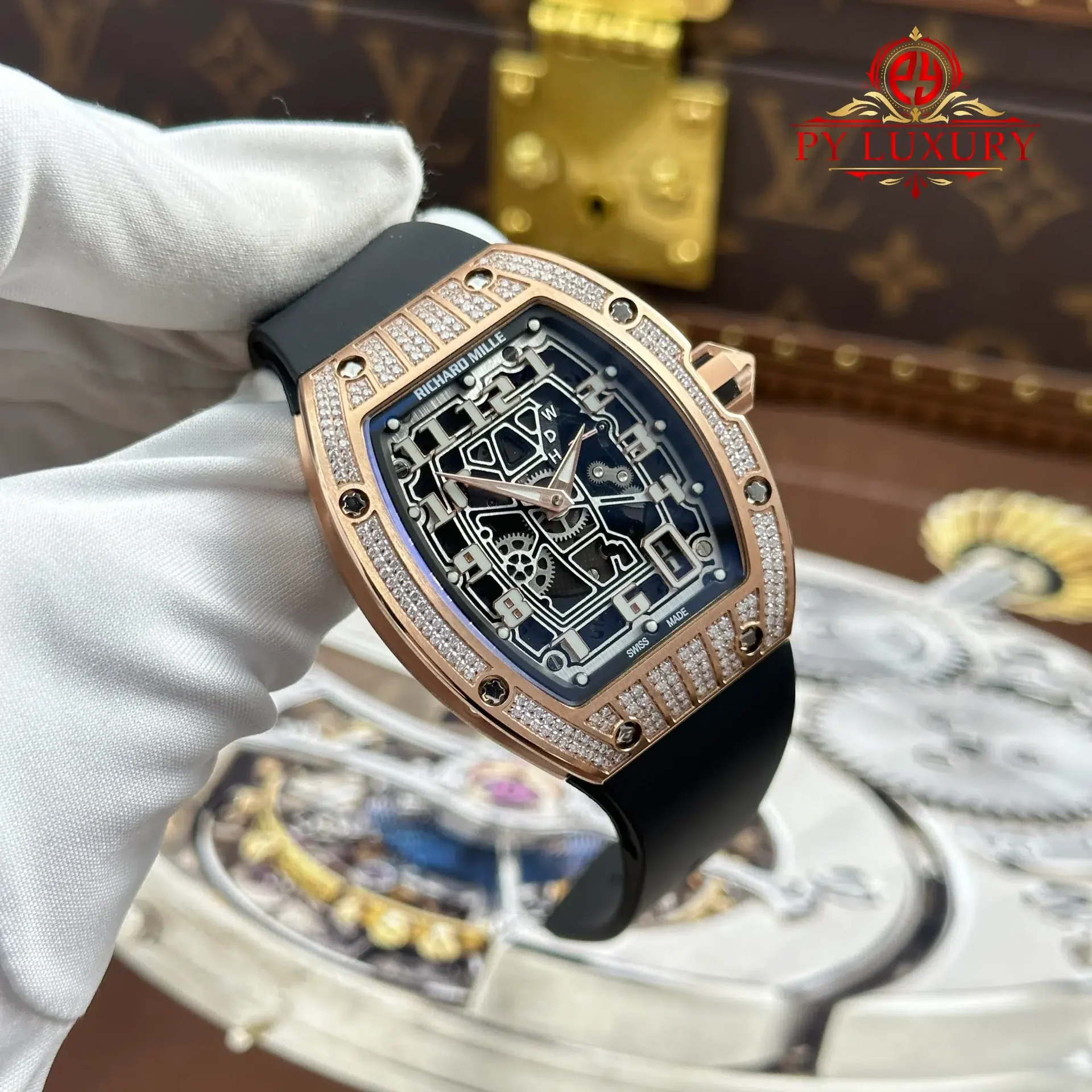 Richard Mille RM67-01 Rose Gold Extra-Flat Med-set Moissanite Diamonds Best Replica 38.7mm x 47.5mm - 图片 2