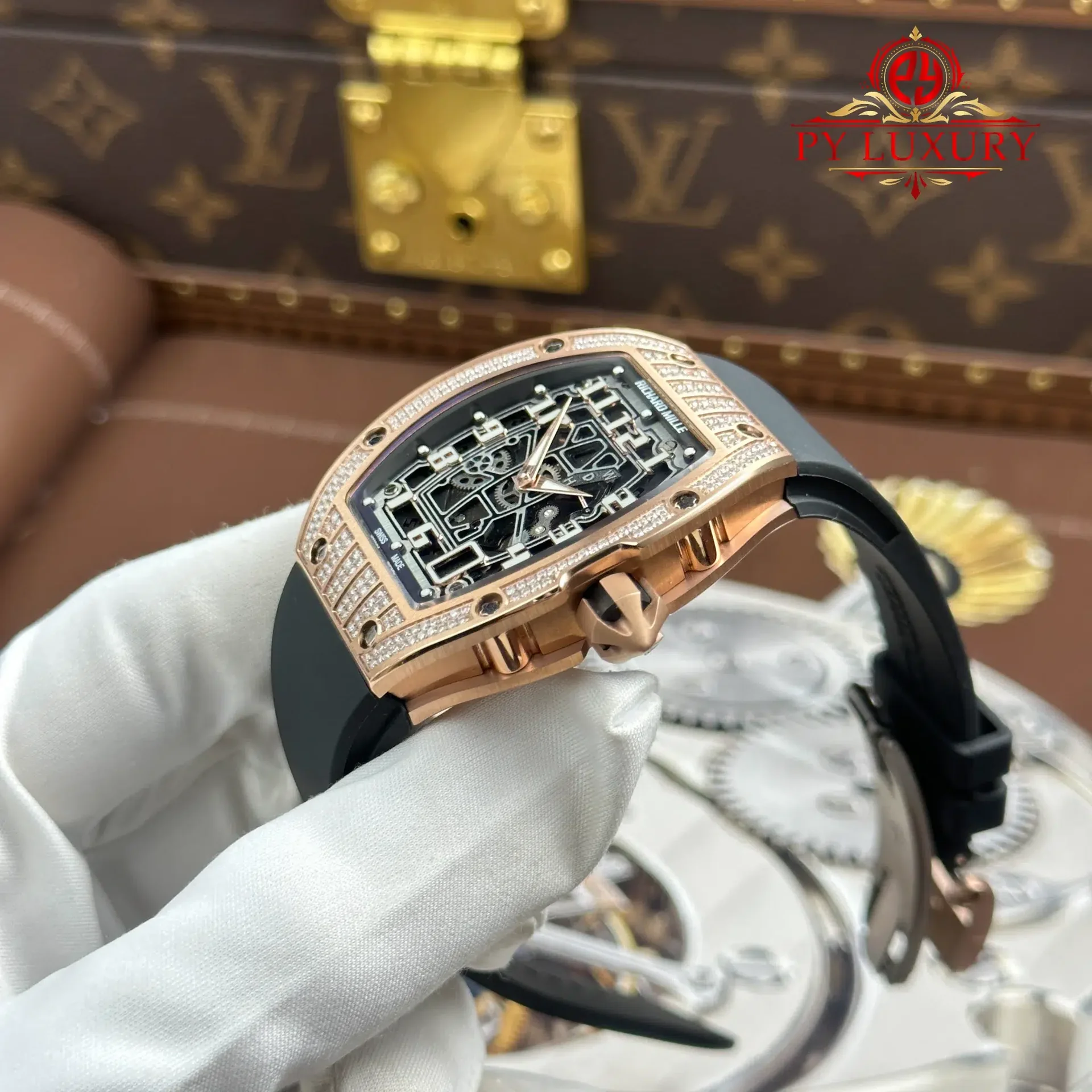 Richard Mille RM67-01 Rose Gold Extra-Flat Med-set Moissanite Diamonds Best Replica 38.7mm x 47.5mm - 图片 3