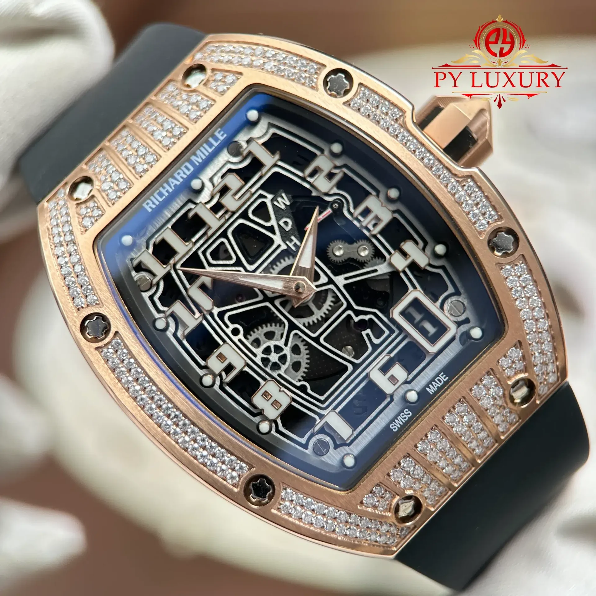 Richard Mille RM67-01 Rose Gold Extra-Flat Med-set Moissanite Diamonds Best Replica 38.7mm x 47.5mm - 图片 4