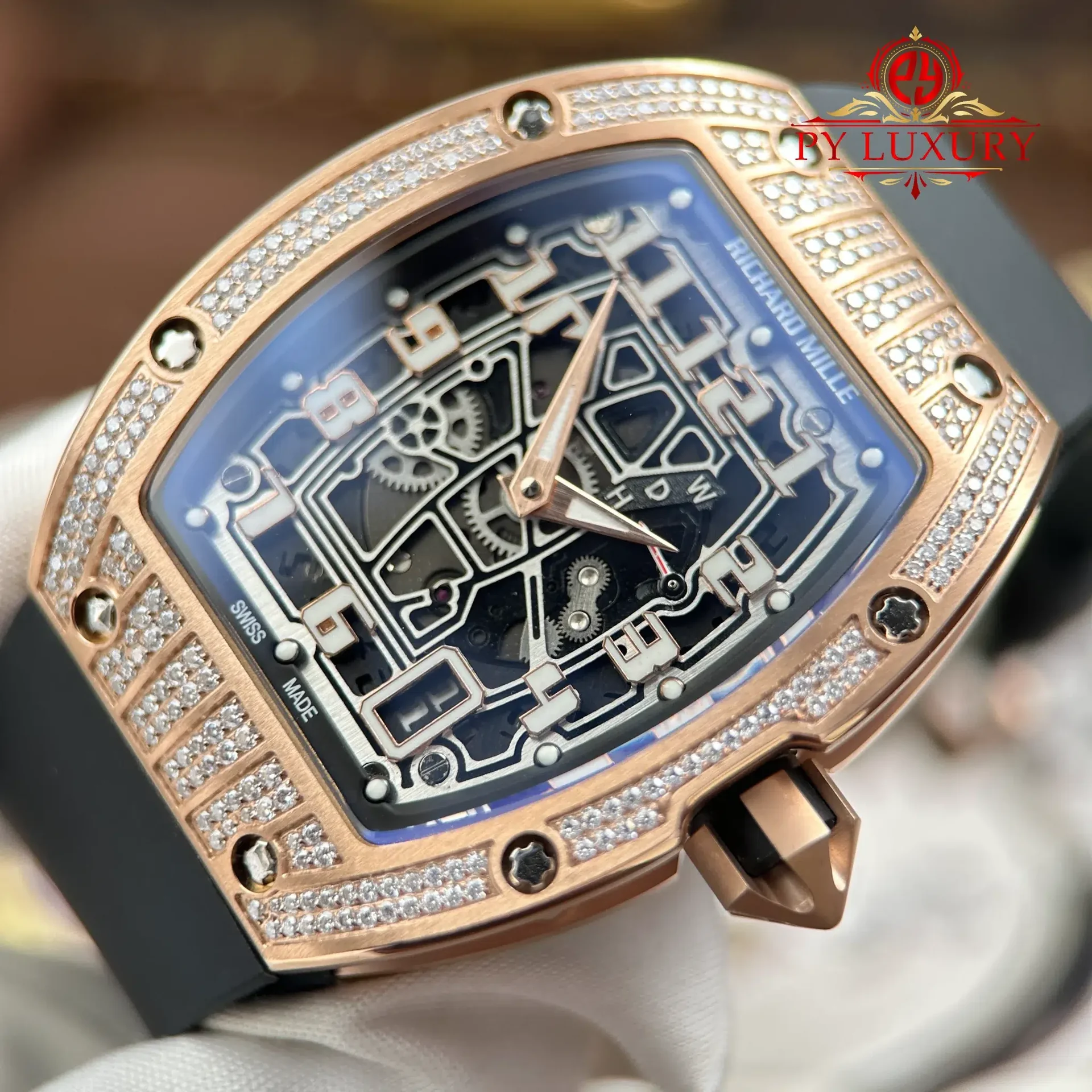 Richard Mille RM67-01 Rose Gold Extra-Flat Med-set Moissanite Diamonds Best Replica 38.7mm x 47.5mm - 图片 5