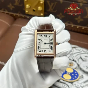 Cartier Tank Louis WGTA0346 Rose Gold Large Model Silver Dial Leather Strap Best Replica AF 38.1mm x 27.75mm