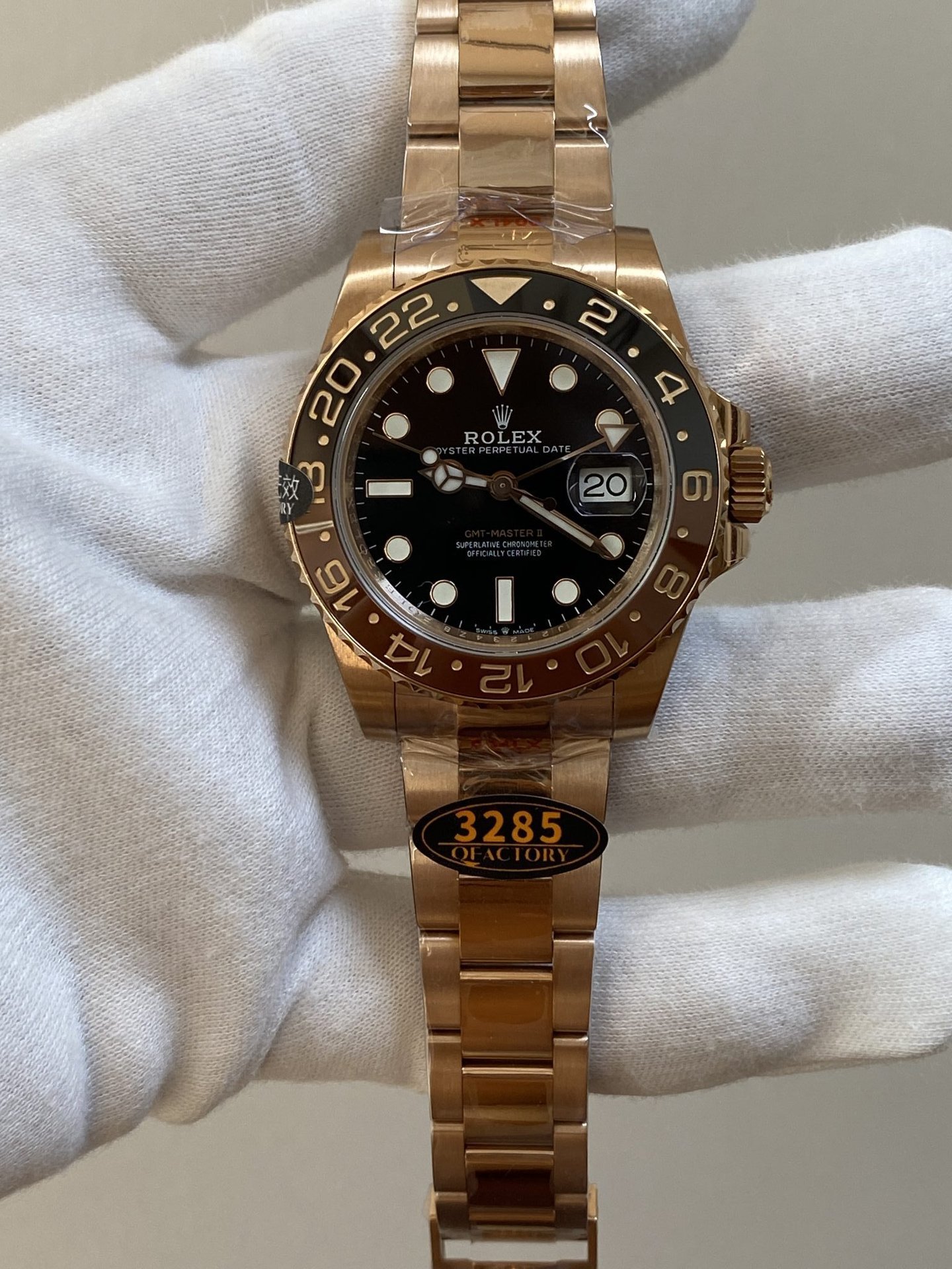 Rolex GMT-Master II 126715CHNR Root Beer Rose Gold Black Dial Top Quality Replica Gained Weight 183g QF 40mm