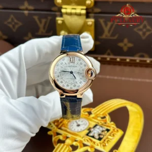 Cartier Ballon Bleu WGBB0052 Rose Gold Silvered Stone-set Dial Blue Leather Strap Best Replica AF 33mm