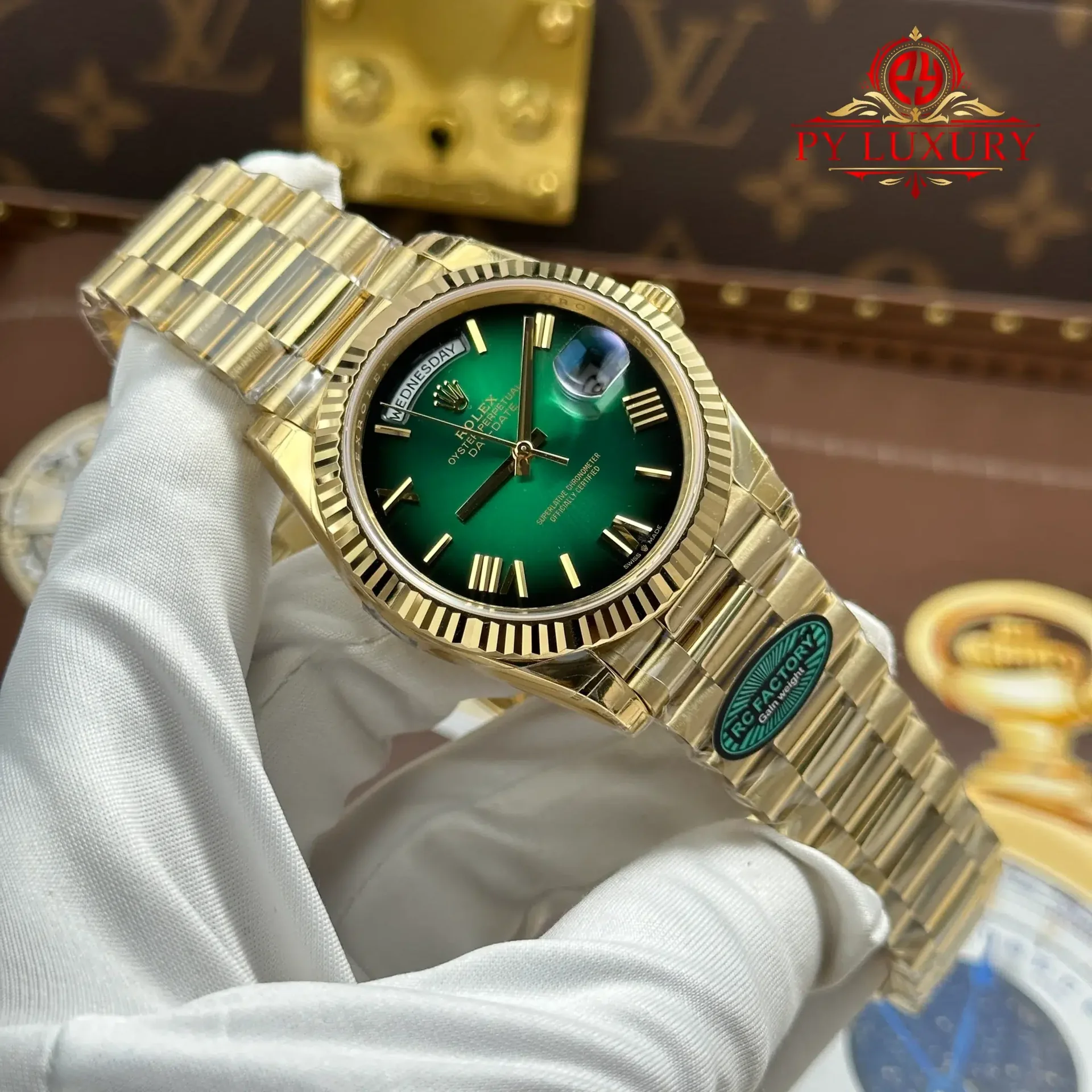 Rolex Day-Date 228238-0069 Yellow Gold Green Ombré Dial Super Clone Top Quality 210g RC Factory 40mm - 图片 2