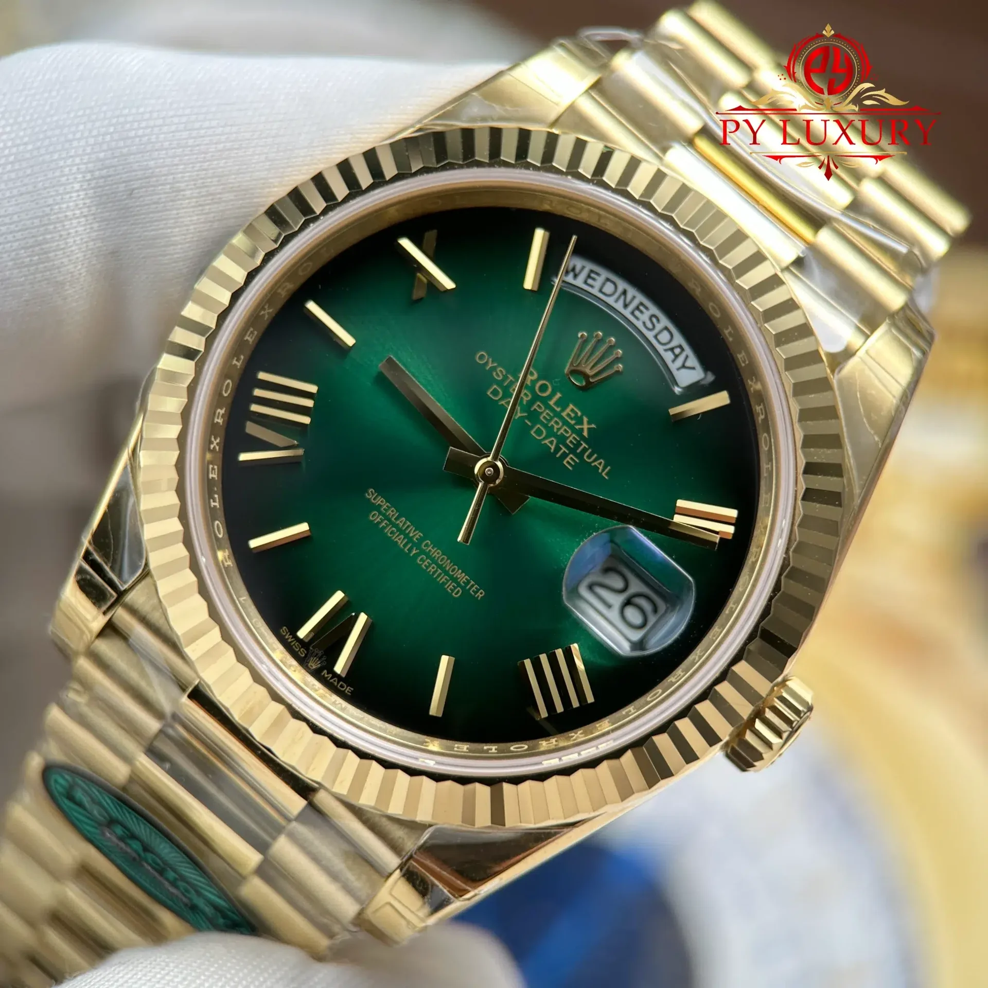 Rolex Day-Date 228238-0069 Yellow Gold Green Ombré Dial Super Clone Top Quality 210g RC Factory 40mm - 图片 5