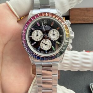 Rolex Daytona 126599RBOW Black Dial Rainbow Bezel Custom Moissanite & Lab-Grown Sapphire Super Clone 40mm