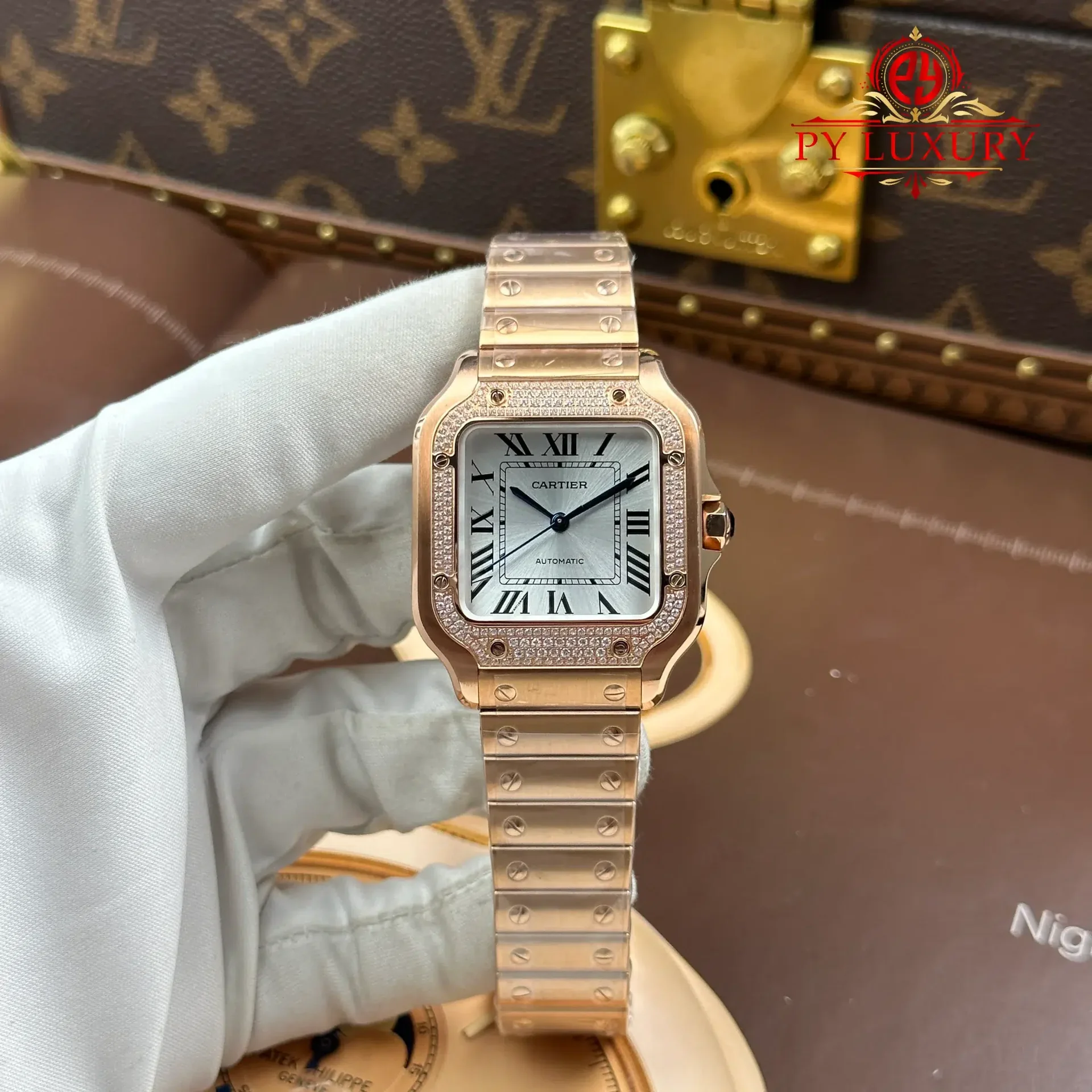 Cartier Santos WJSA0007 Rose Gold Silver Dial Diamond Bezel Best Replica BVF 35.1mm - 图片 2