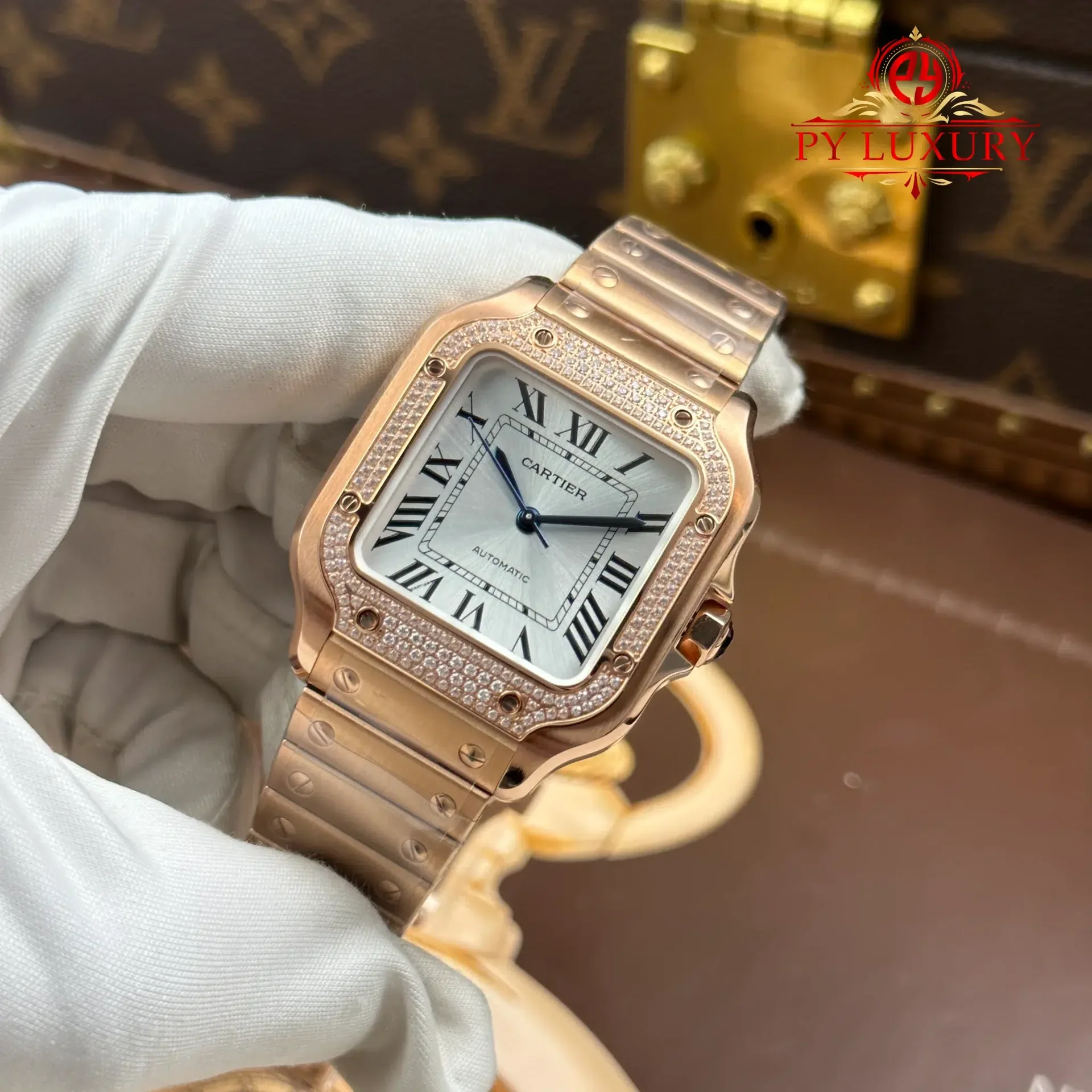 Cartier Santos WJSA0007 Rose Gold Silver Dial Diamond Bezel Best Replica BVF 35.1mm - 图片 3