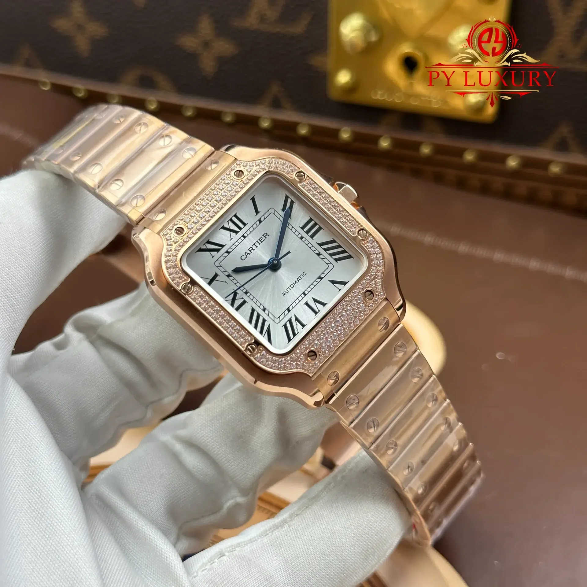 Cartier Santos WJSA0007 Rose Gold Silver Dial Diamond Bezel Best Replica BVF 35.1mm - 图片 4