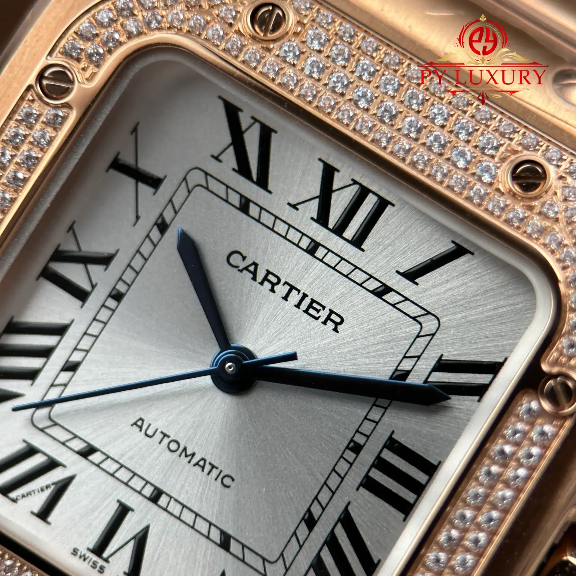 Cartier Santos WJSA0007 Rose Gold Silver Dial Diamond Bezel Best Replica BVF 35.1mm - 图片 7