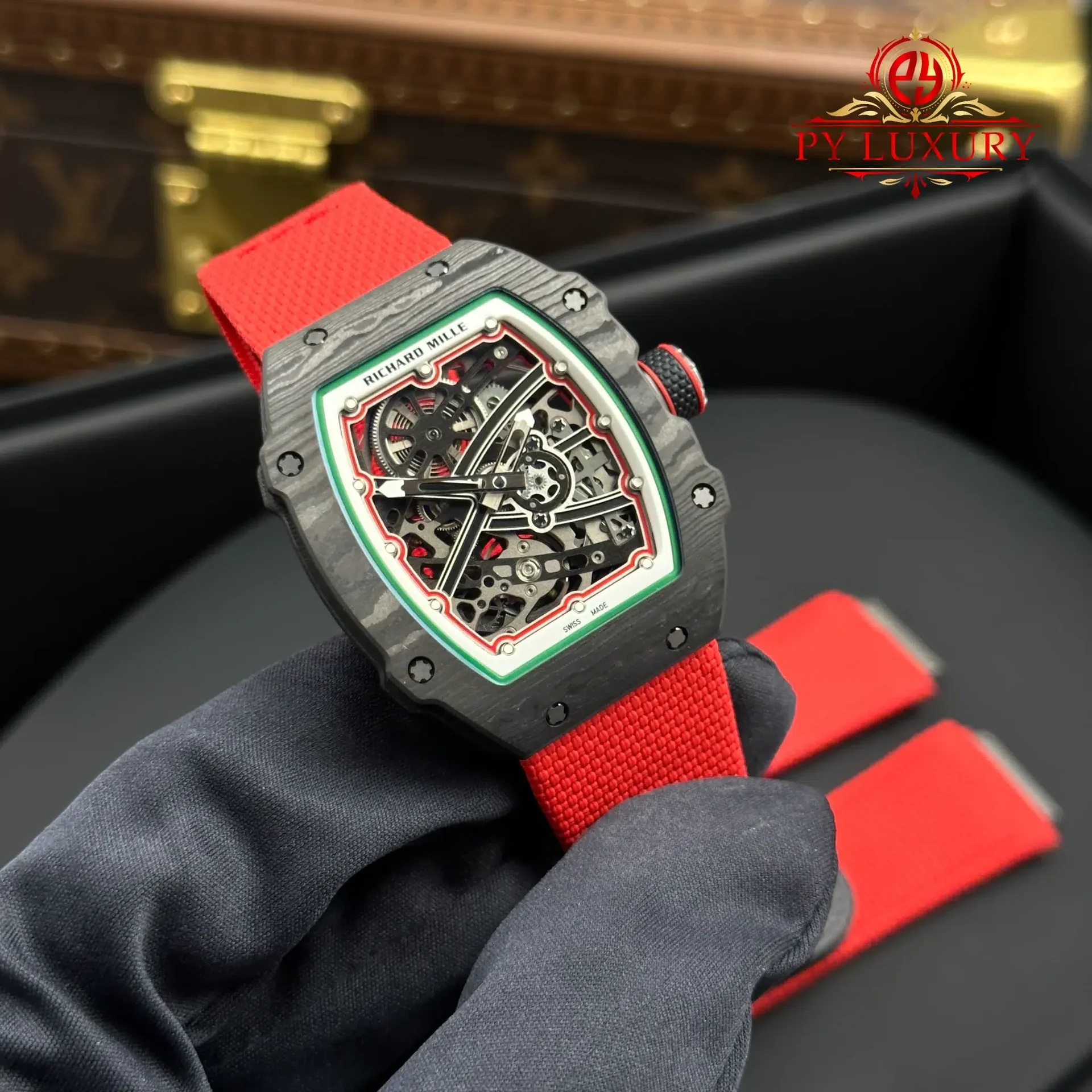 Richard Mille RM67-02 Extra Flat Italy Carbon TPT Red Green 1:1 Super Clone 38.7 x 47.52mm - 图片 2