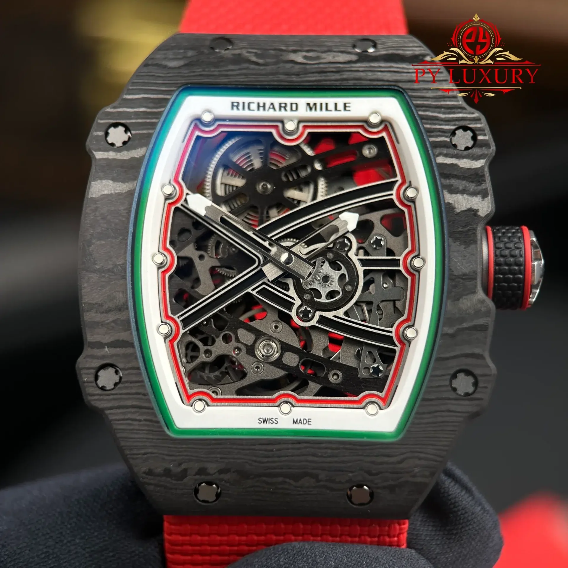 Richard Mille RM67-02 Extra Flat Italy Carbon TPT Red Green 1:1 Super Clone 38.7 x 47.52mm - 图片 4