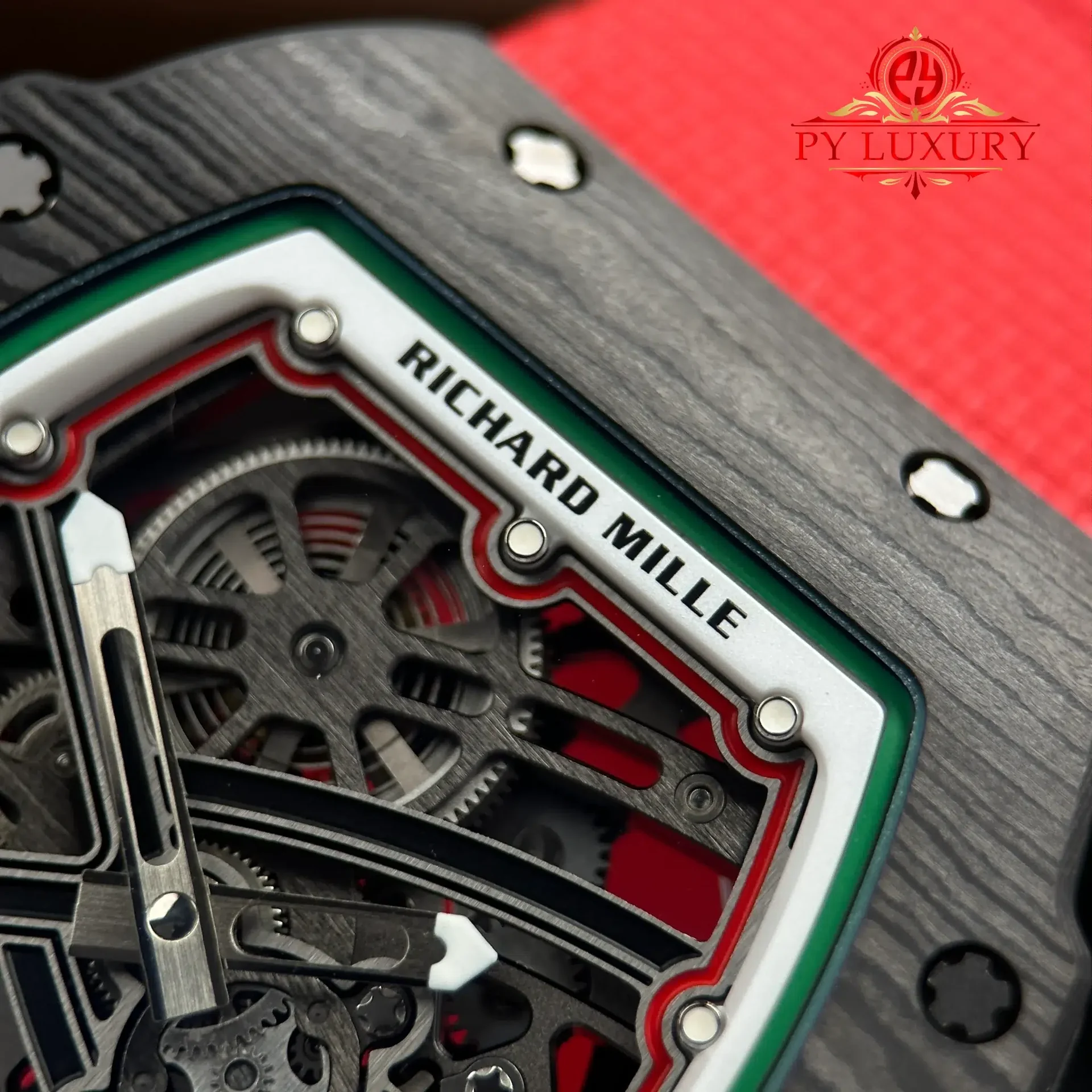 Richard Mille RM67-02 Extra Flat Italy Carbon TPT Red Green 1:1 Super Clone 38.7 x 47.52mm - 图片 5