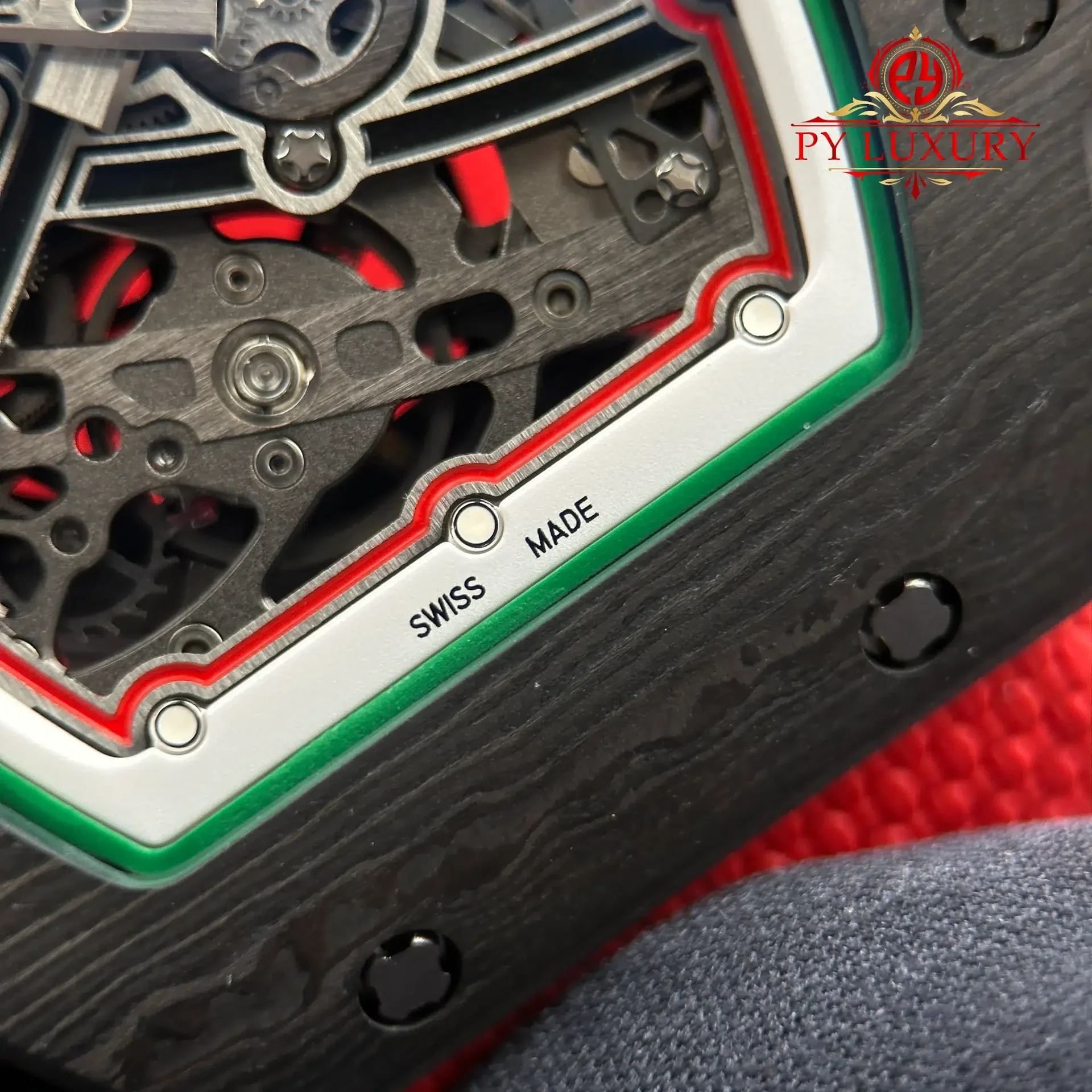 Richard Mille RM67-02 Extra Flat Italy Carbon TPT Red Green 1:1 Super Clone 38.7 x 47.52mm - 图片 7