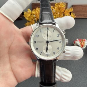 IWC Portugieser IW371605 Chronograph Silver Dial Leather Strap Best Replica ZF 41mm