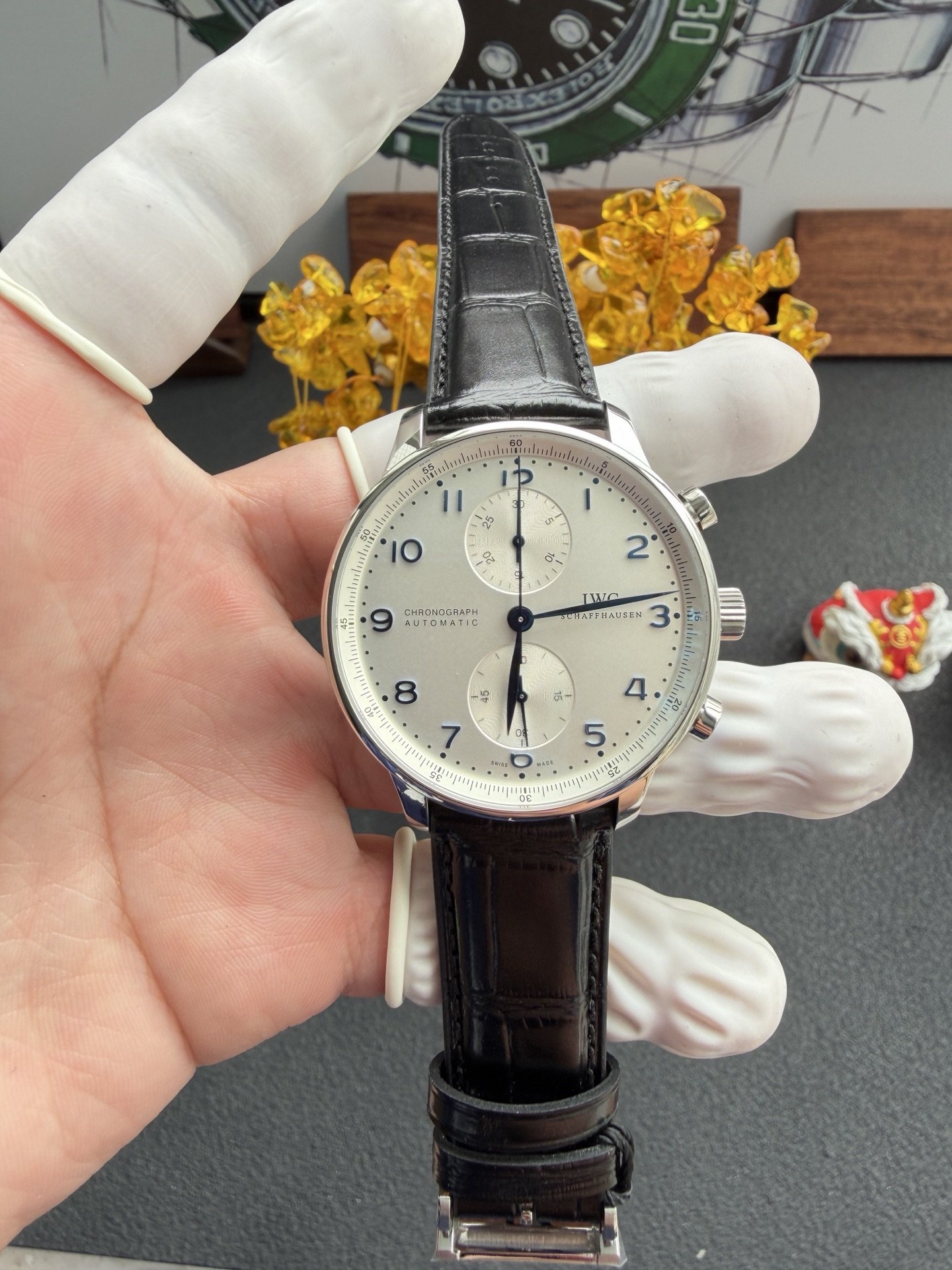 IWC Portugieser IW371605 Chronograph Silver Dial Leather Strap Best Replica ZF 41mm